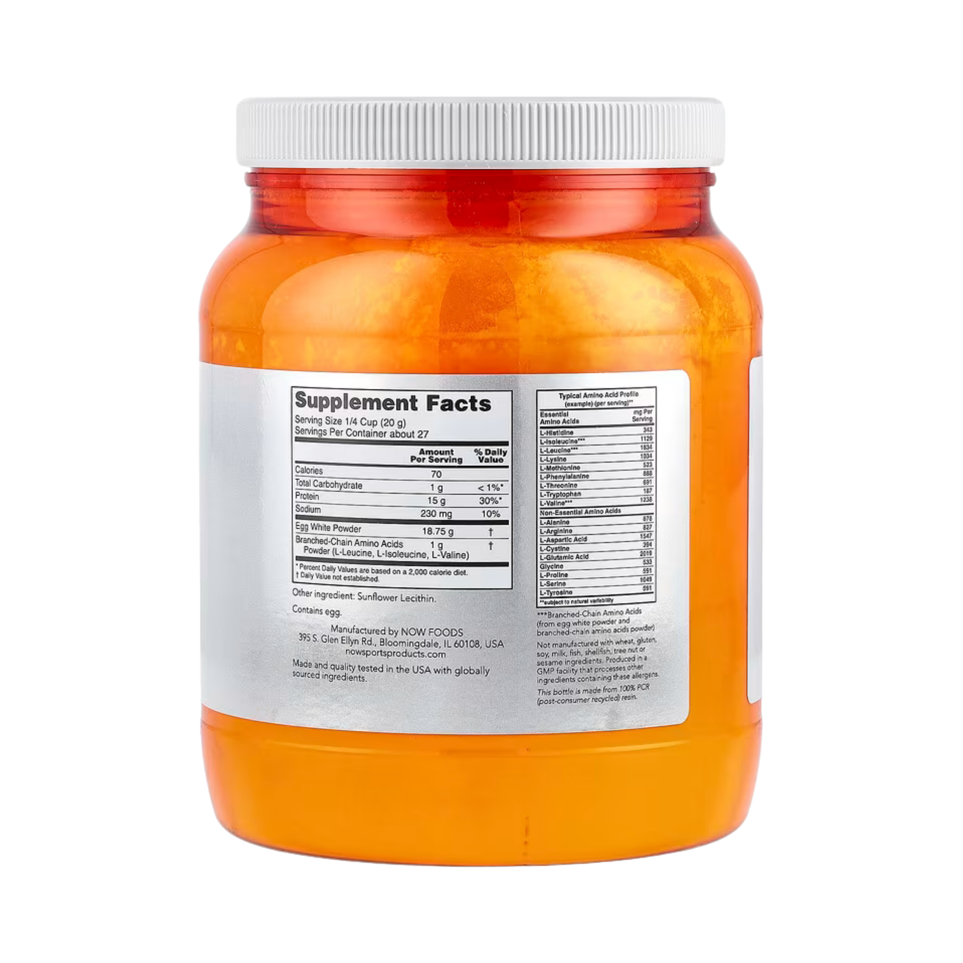 NOW Foods, Sports, Egg White Protein with BCAAs, Protein Powder, Unflavored, 1.2 lbs, 544 g