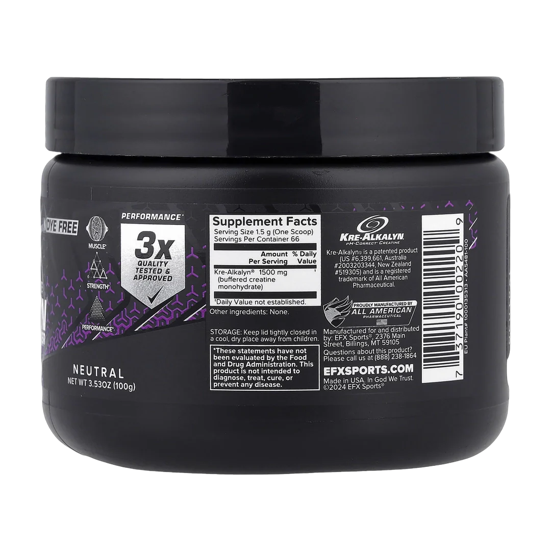 EFX Sports, pH-Correct® Creatine Monohydrate, Kre-Alkalyn EFX Powder, Neutral, 3.53 oz (100 g)