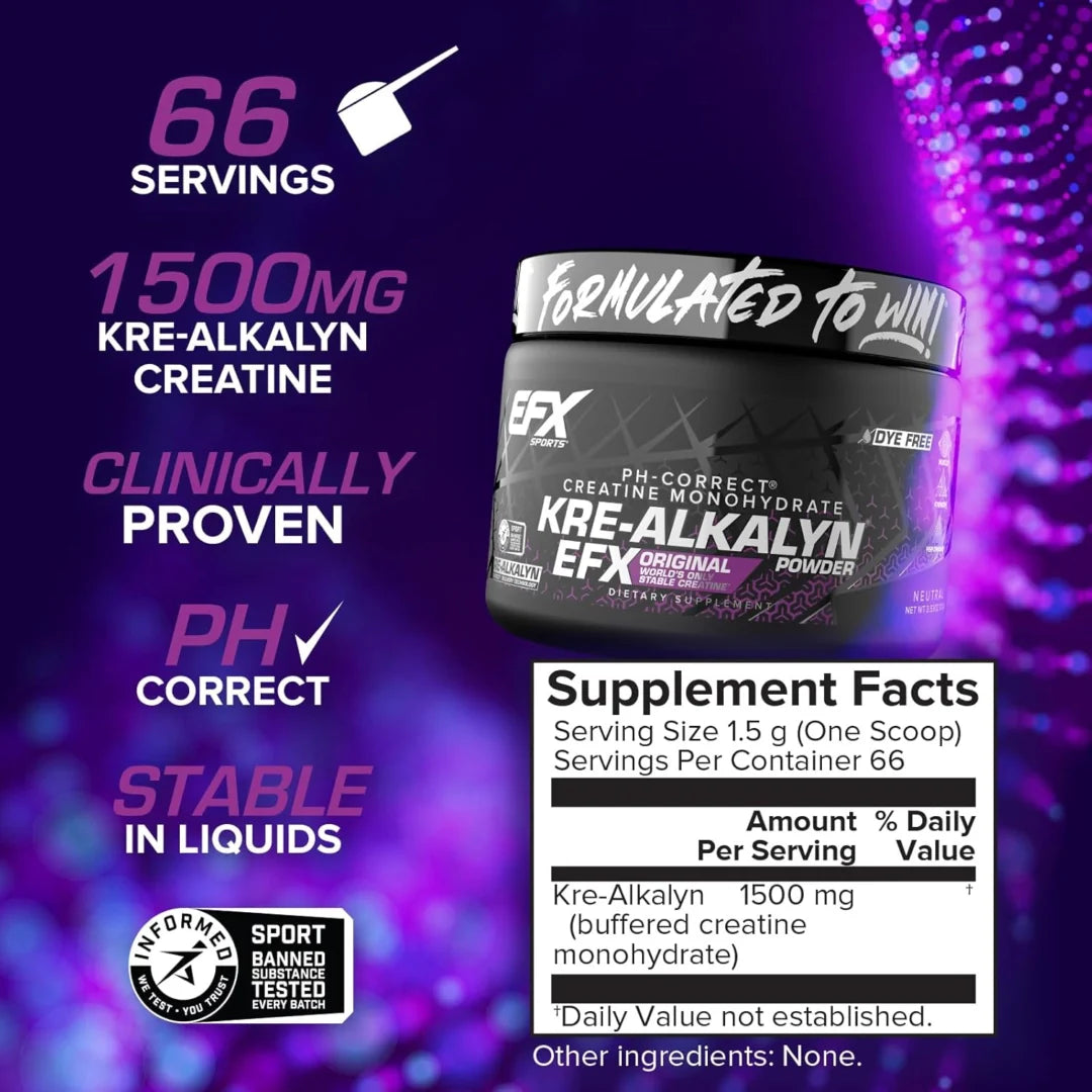 EFX Sports, pH-Correct® Creatine Monohydrate, Kre-Alkalyn EFX Powder, Neutral, 3.53 oz (100 g)