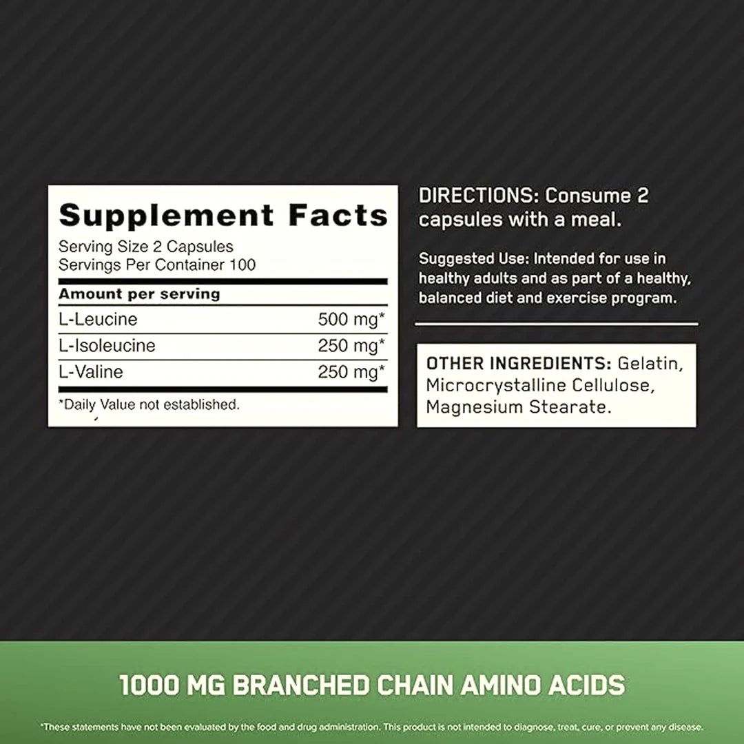 Optimum Nutrition, BCAA 1000, 200 Capsules (500 mg per Capsule)