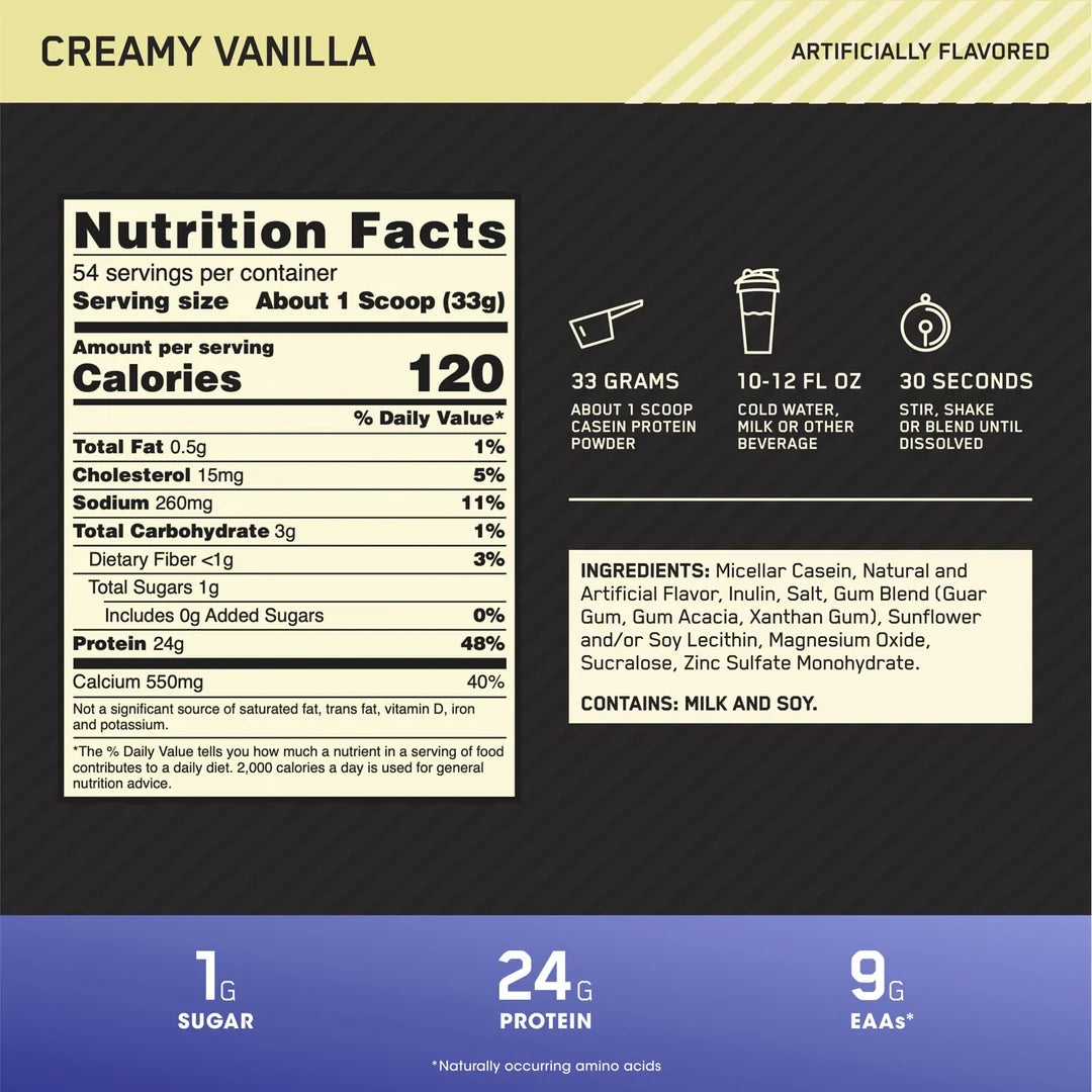 Optimum Nutrition, Gold Standard® 100% Casein, Creamy Vanilla, 3.85 lb (1.75 kg)
