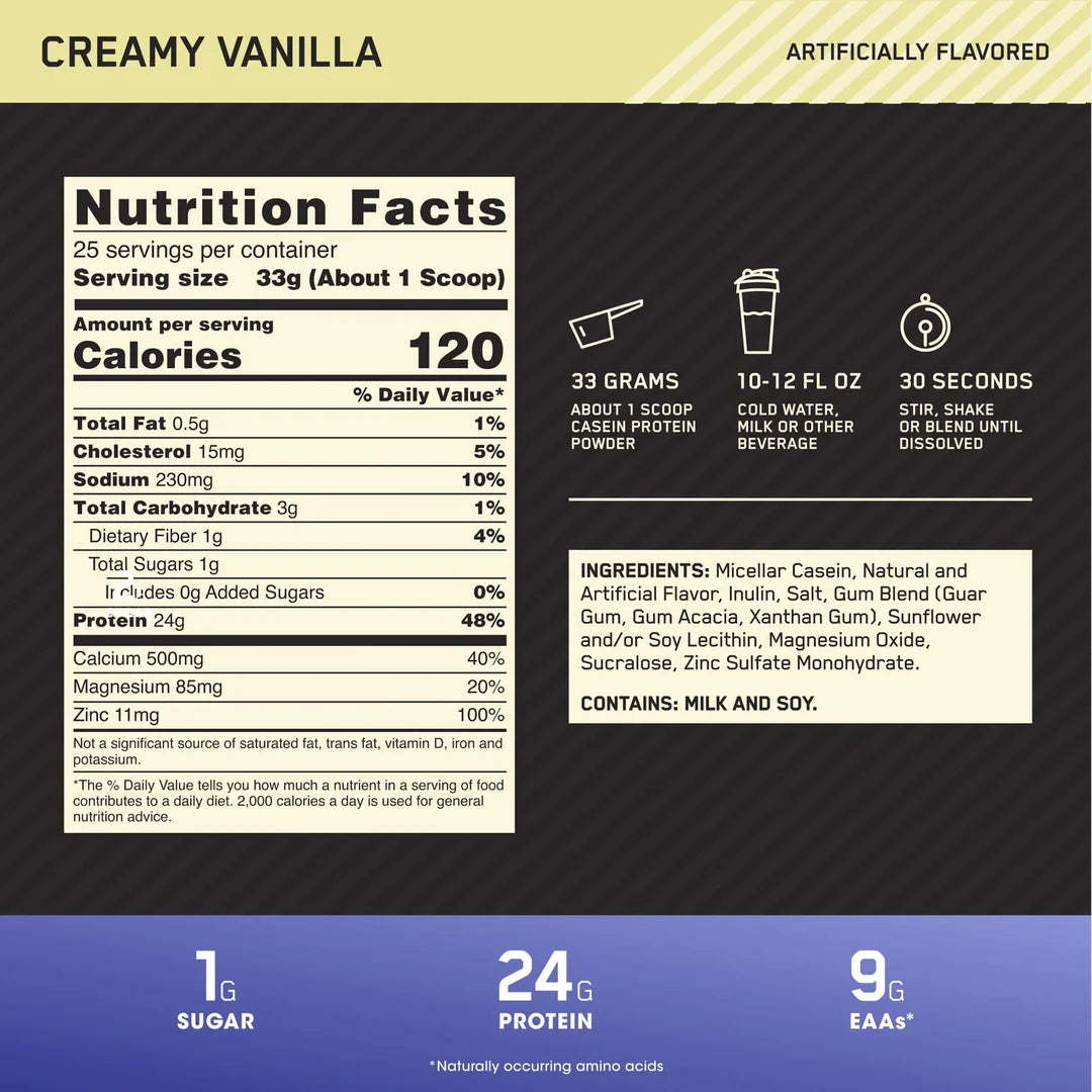 Optimum Nutrition, Gold Standard® 100% Casein, Creamy Vanilla, 1.81 lb (825 g)
