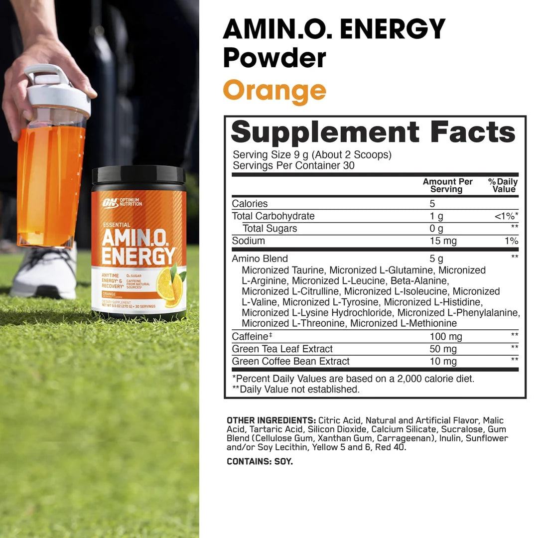 Optimum Nutrition, Essential Amin.O. Energy®, Orange, 9.5 oz (270 g)
