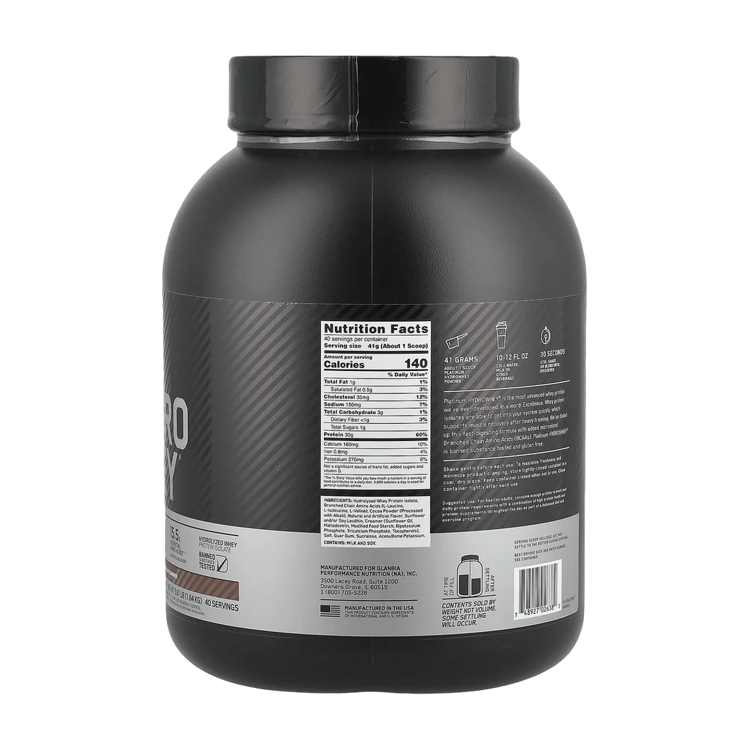 Optimum Nutrition, Platinum Hydro Whey®, Turbo Chocolate, 3.61 lb (1.64 kg)