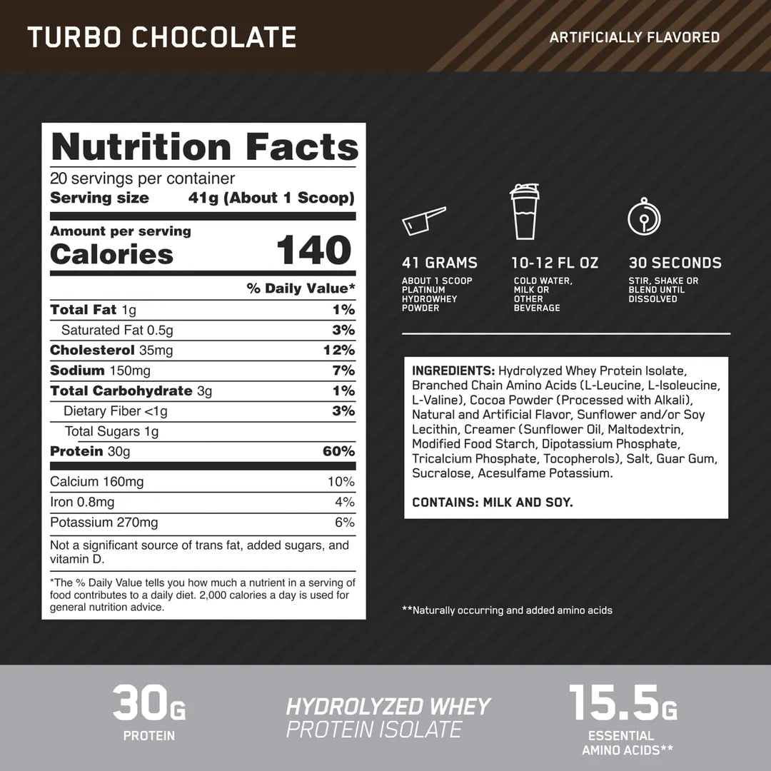 Optimum Nutrition, Platinum Hydro Whey®, Turbo Chocolate, 1.8 lb (820 g)
