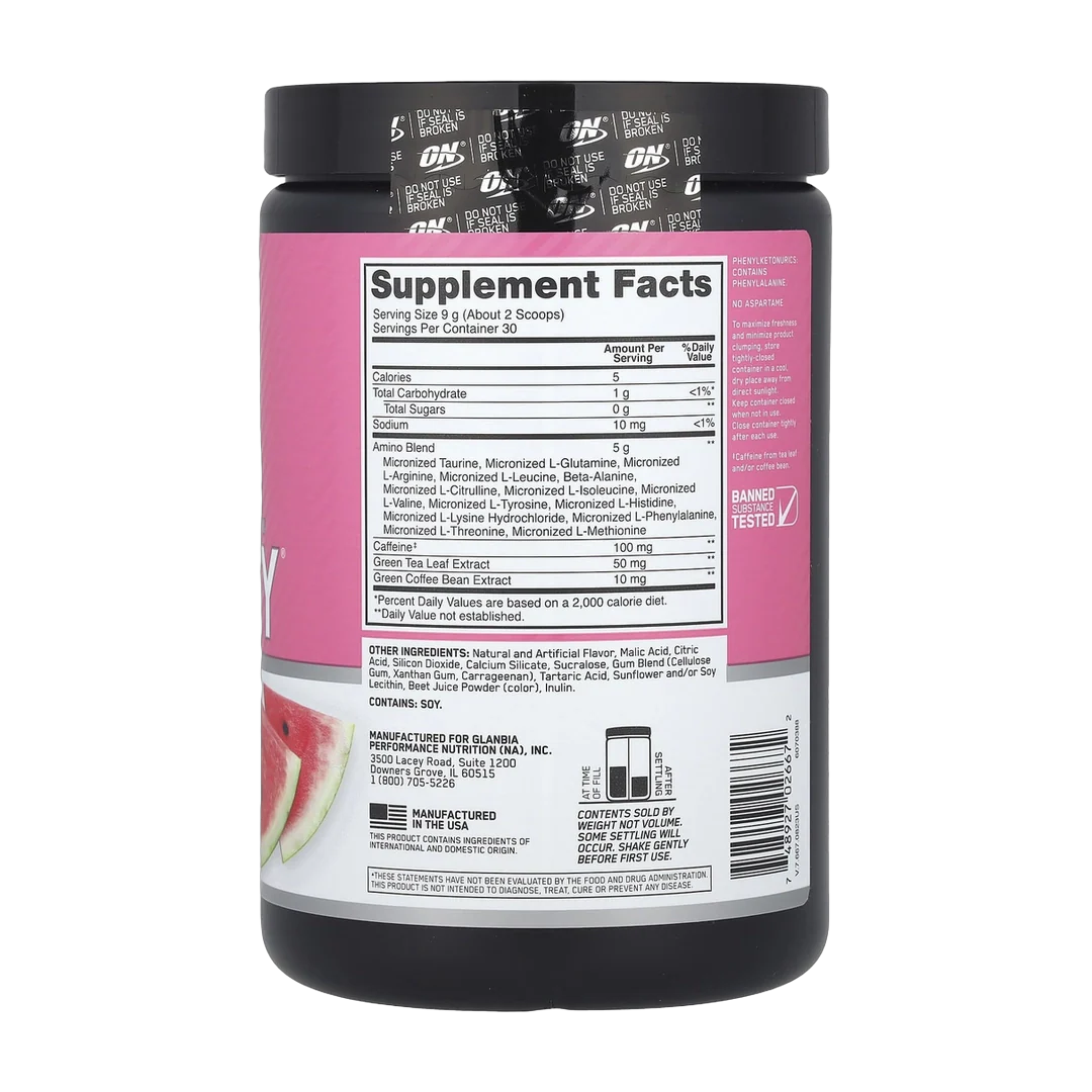 Optimum Nutrition, Essential Amin.O. Energy®, Watermelon, 9.5 oz (270 g)