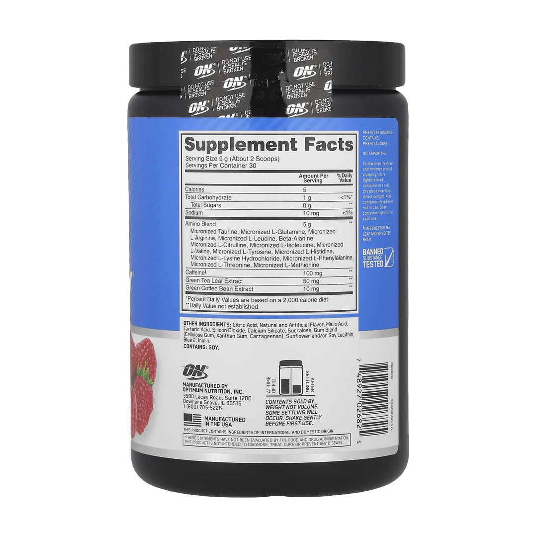 Optimum Nutrition, Essential Amin.O. Energy®, Blue Raspberry, 9.5 oz (270 g)