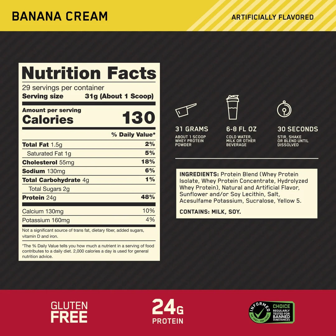 Optimum Nutrition, Gold Standard® 100% Whey, Banana Cream, 2 lbs (907 g)