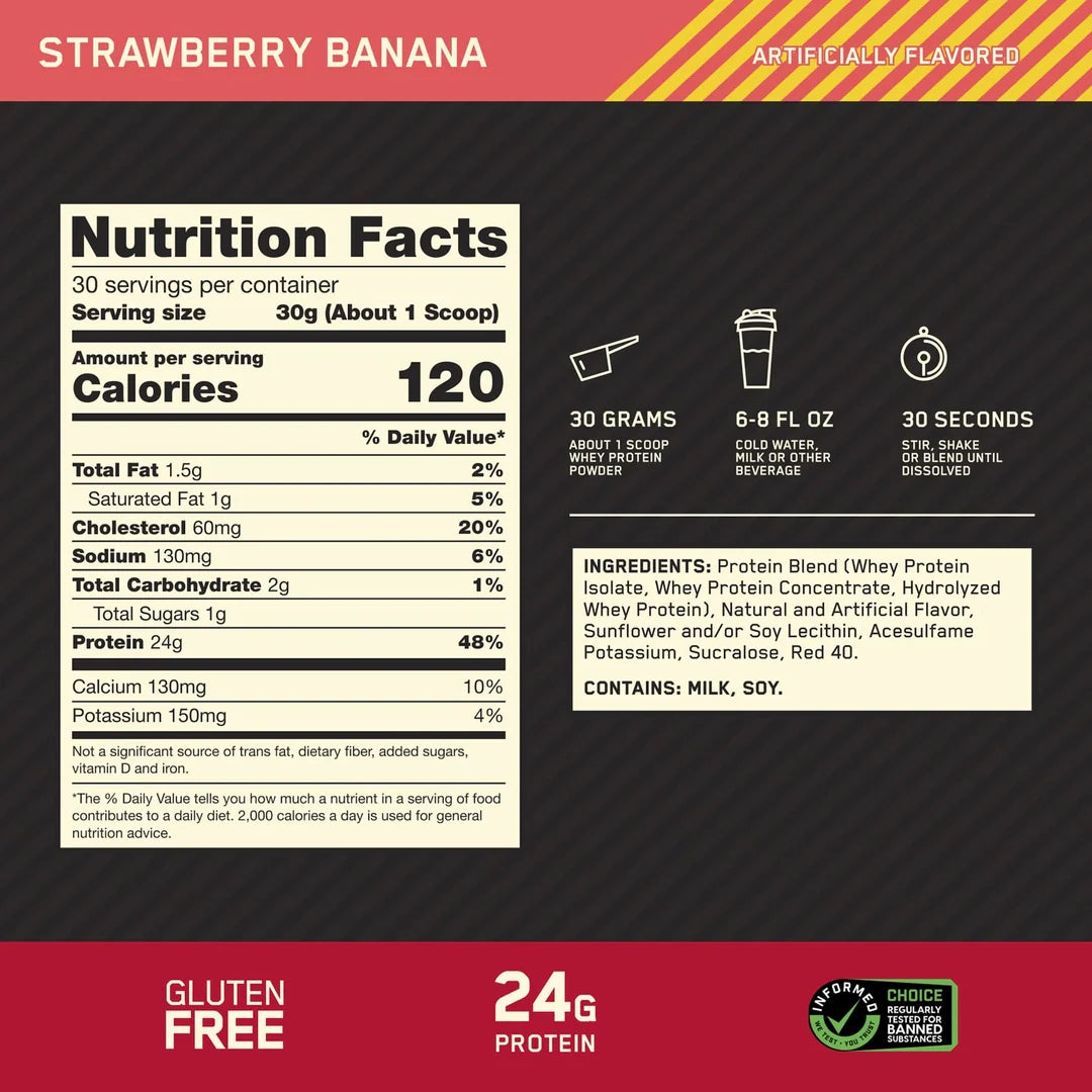 Optimum Nutrition, Gold Standard® 100% Whey, Strawberry Banana, 2 lb (907 g)