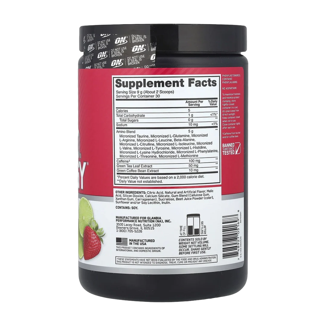Optimum Nutrition, Essential Amin.O. Energy®, Strawberry Lime, 9.5 oz (270 g)