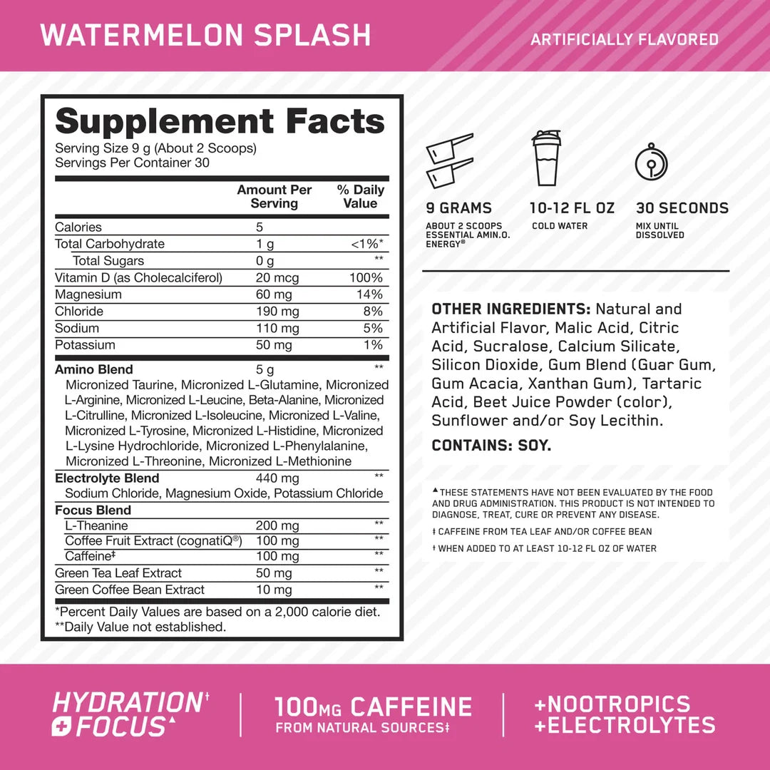 Optimum Nutrition, Essential Amin.O. Energy®, Watermelon Splash, 10.05 oz (285 g)