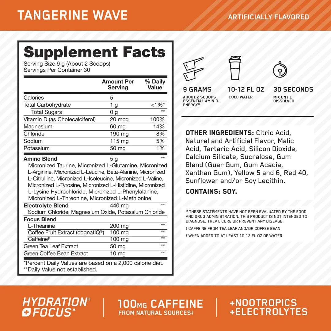 Optimum Nutrition, Essential Amin.O. Energy®, Tangerine Wave, 10.05 oz (285 g)