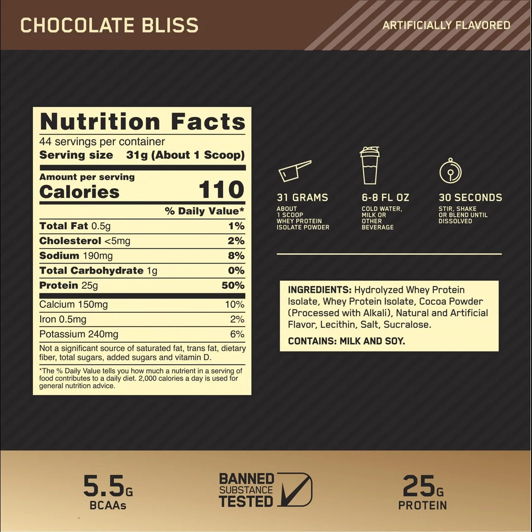 Optimum Nutrition, Gold Standard® 100% Isolate, Chocolate Bliss, 3 lb (1.36 kg)