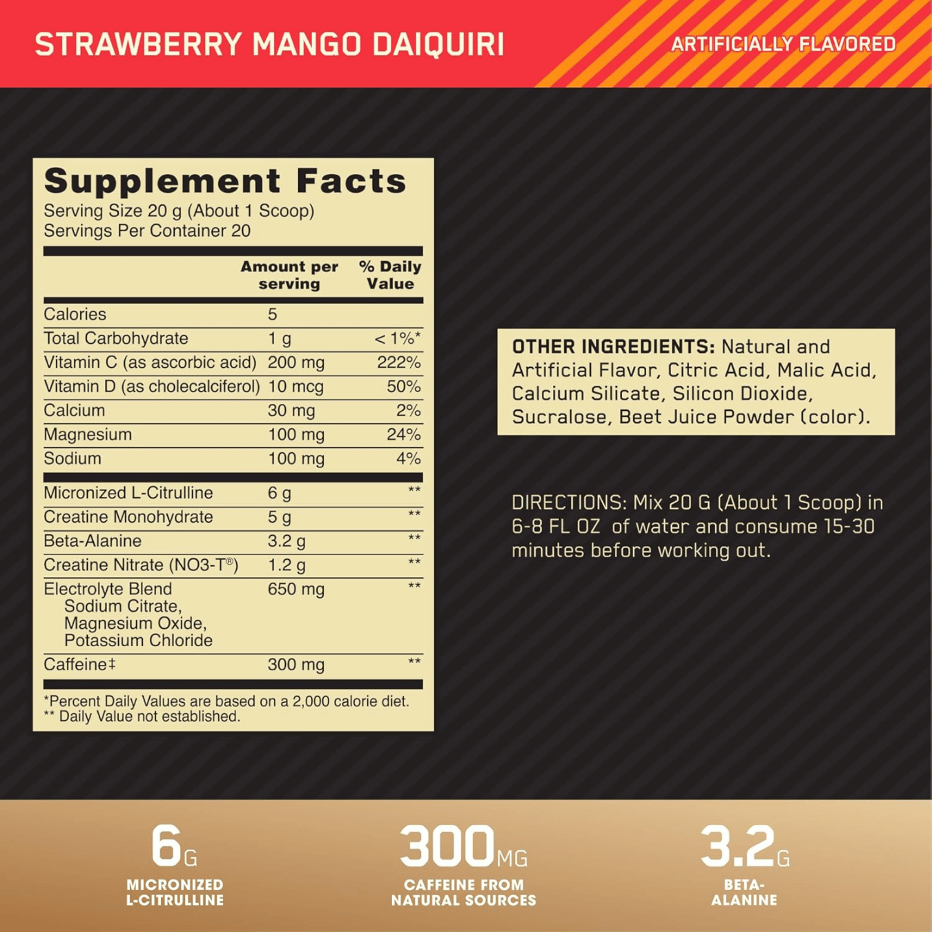 Optimum Nutrition, Gold Standard® Pre Advanced, Strawberry Mango Daiquiri, 14.1 oz (400 g)
