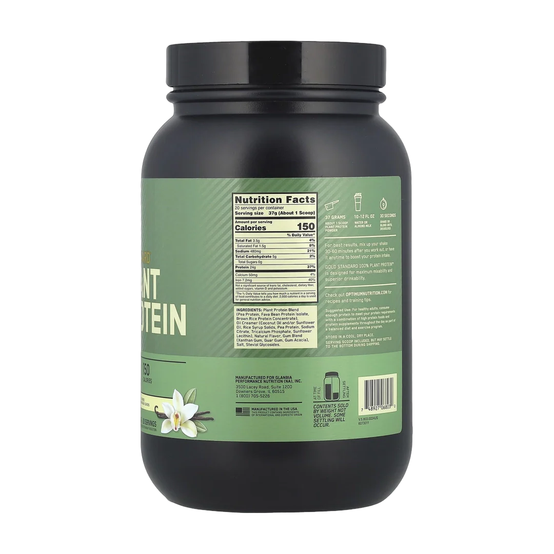 Optimum Nutrition, Gold Standard® 100% Plant Protein, Creamy Vanilla, 1.63 lbs (740 g)