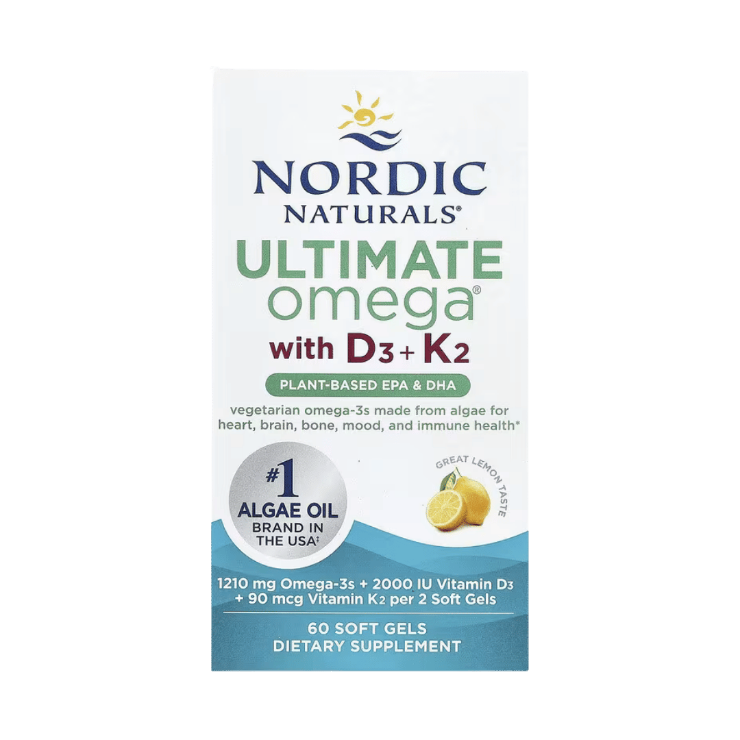 Nordic Naturals, Ultimate Omega®, Plant-Based With D3 + K2, Lemon, 60 Soft Gels