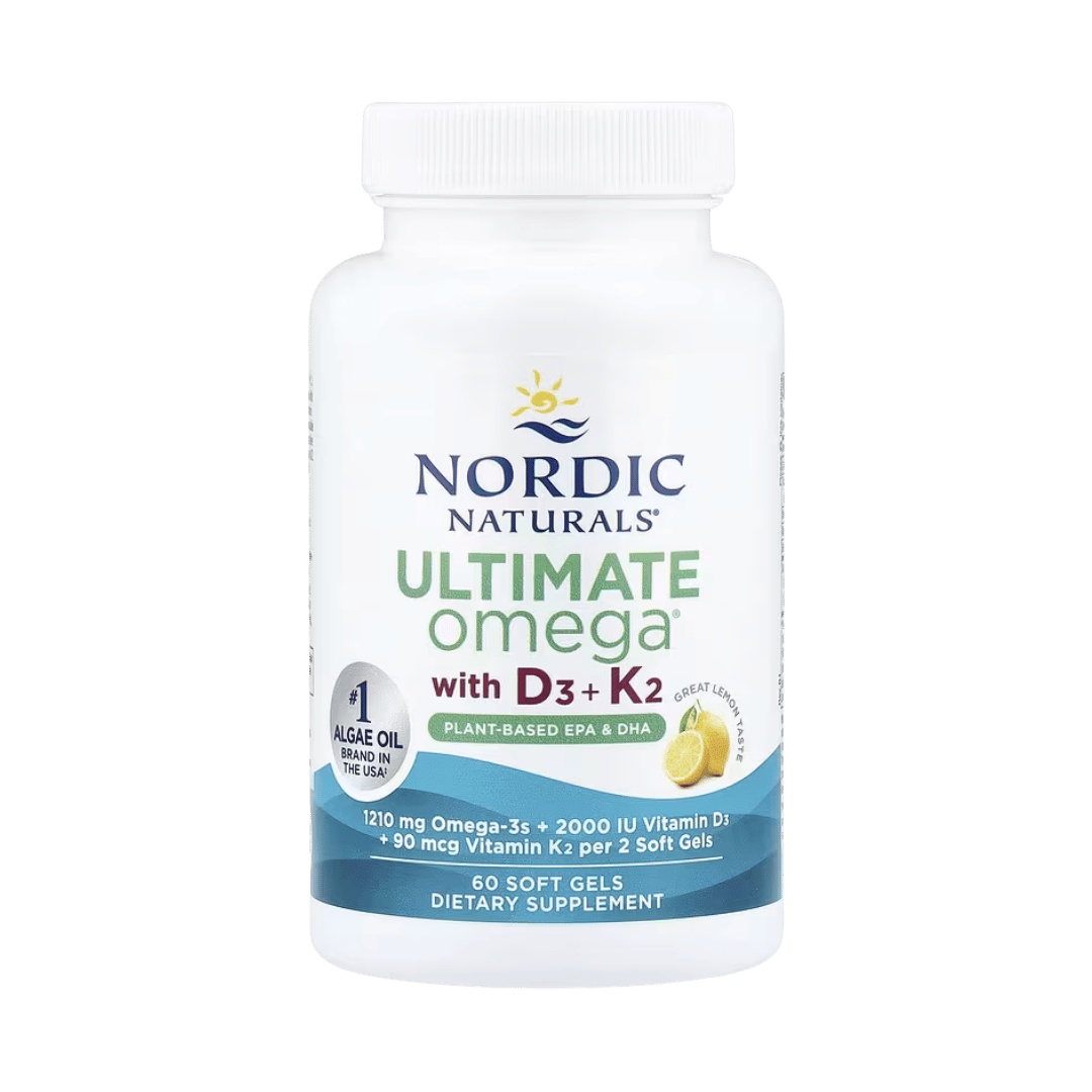 Nordic Naturals, Ultimate Omega®, Plant-Based With D3 + K2, Lemon, 60 Soft Gels
