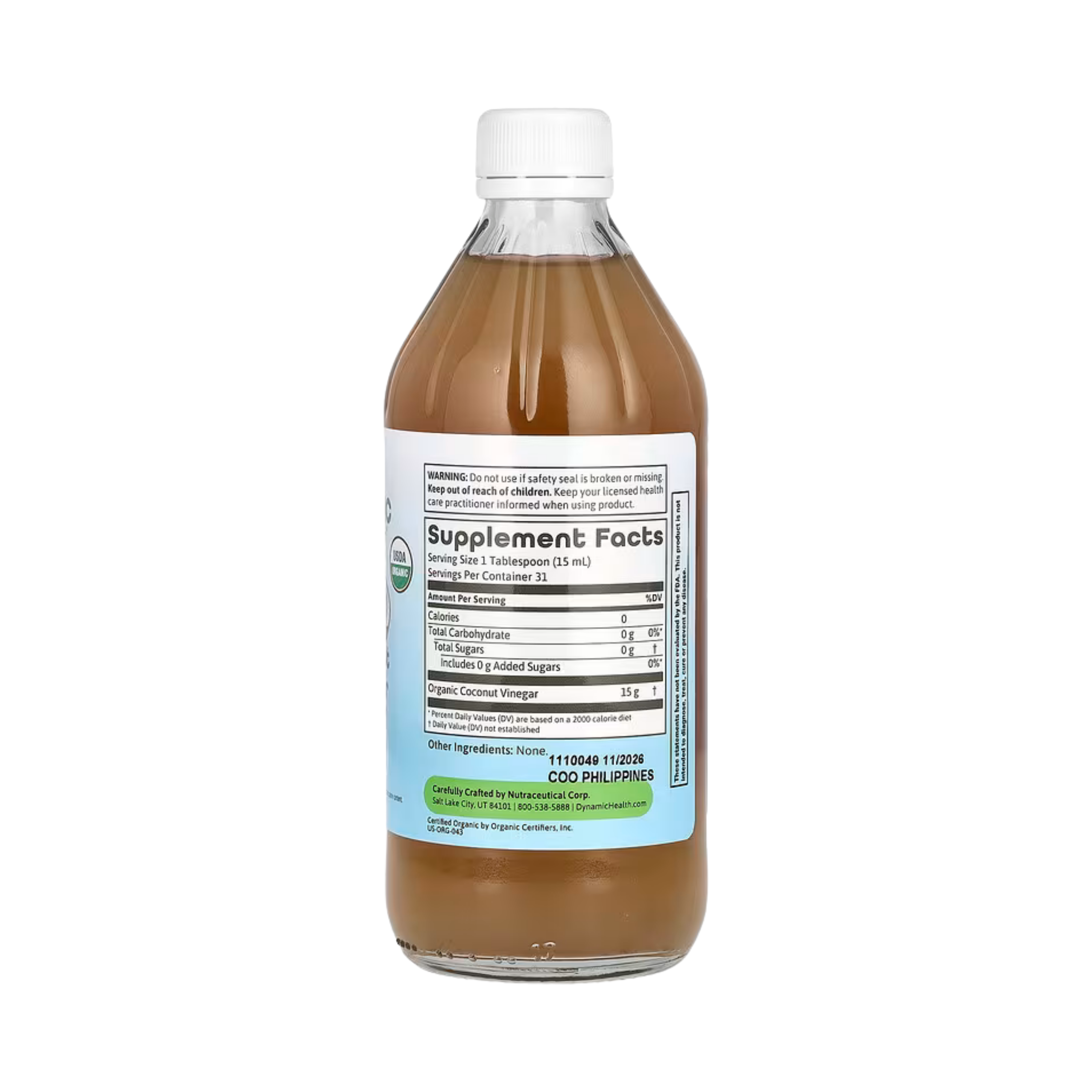 Dynamic Health, Coconut Vinegar with Mother, 16 fl oz, 473 ml