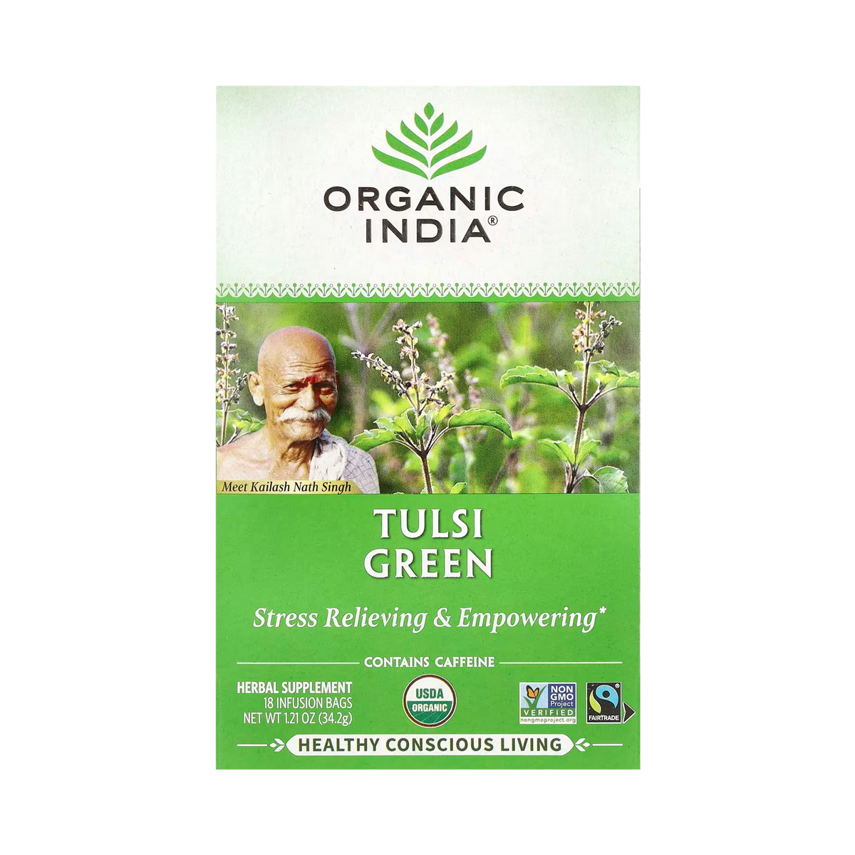Organic India, Tulsi Tea, Green, 18 Infusion Bags, 1.21 Oz