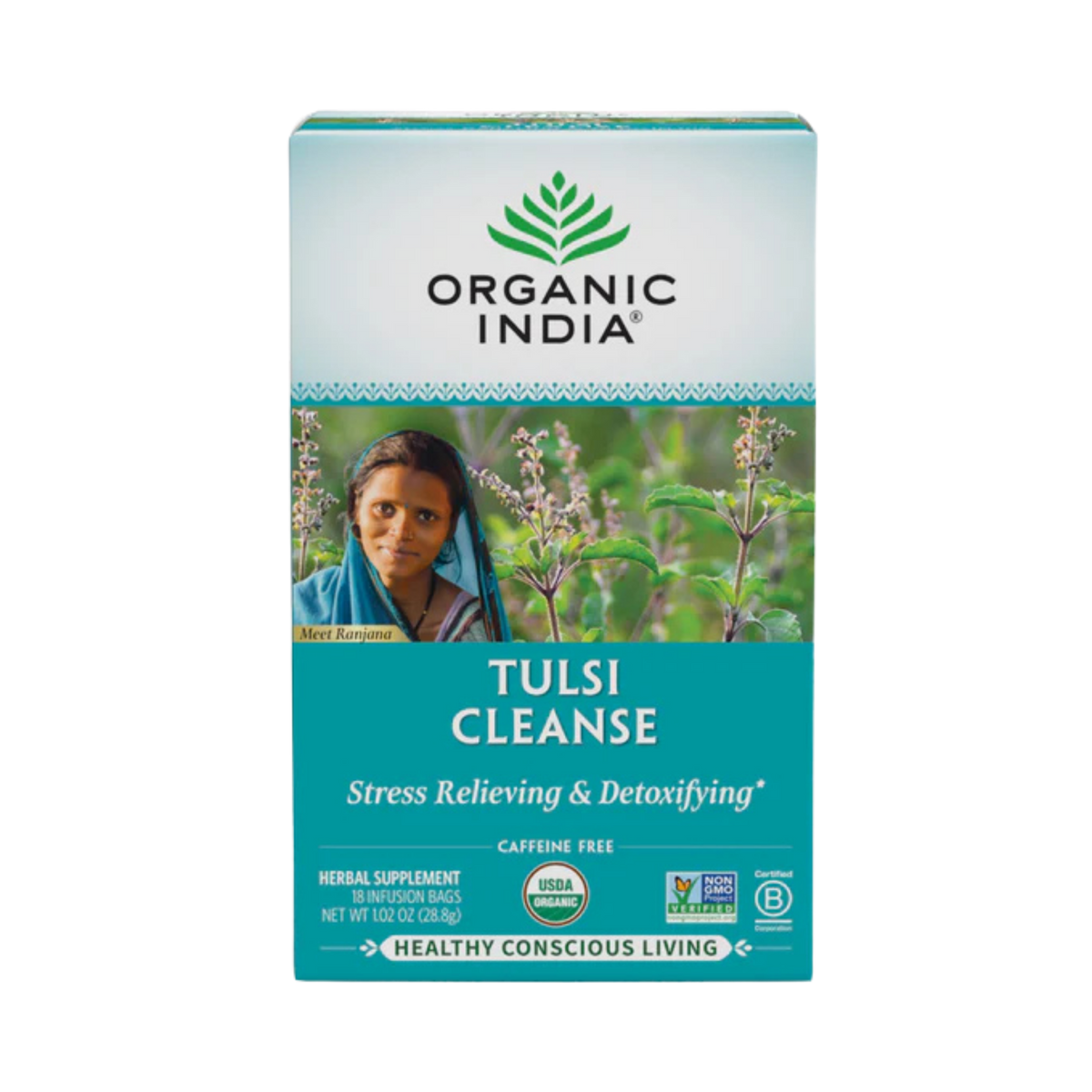 Organic India, Tulsi Cleanse Tea, Caffeine-Free, 18 Infusion Bags, 1.02 Oz