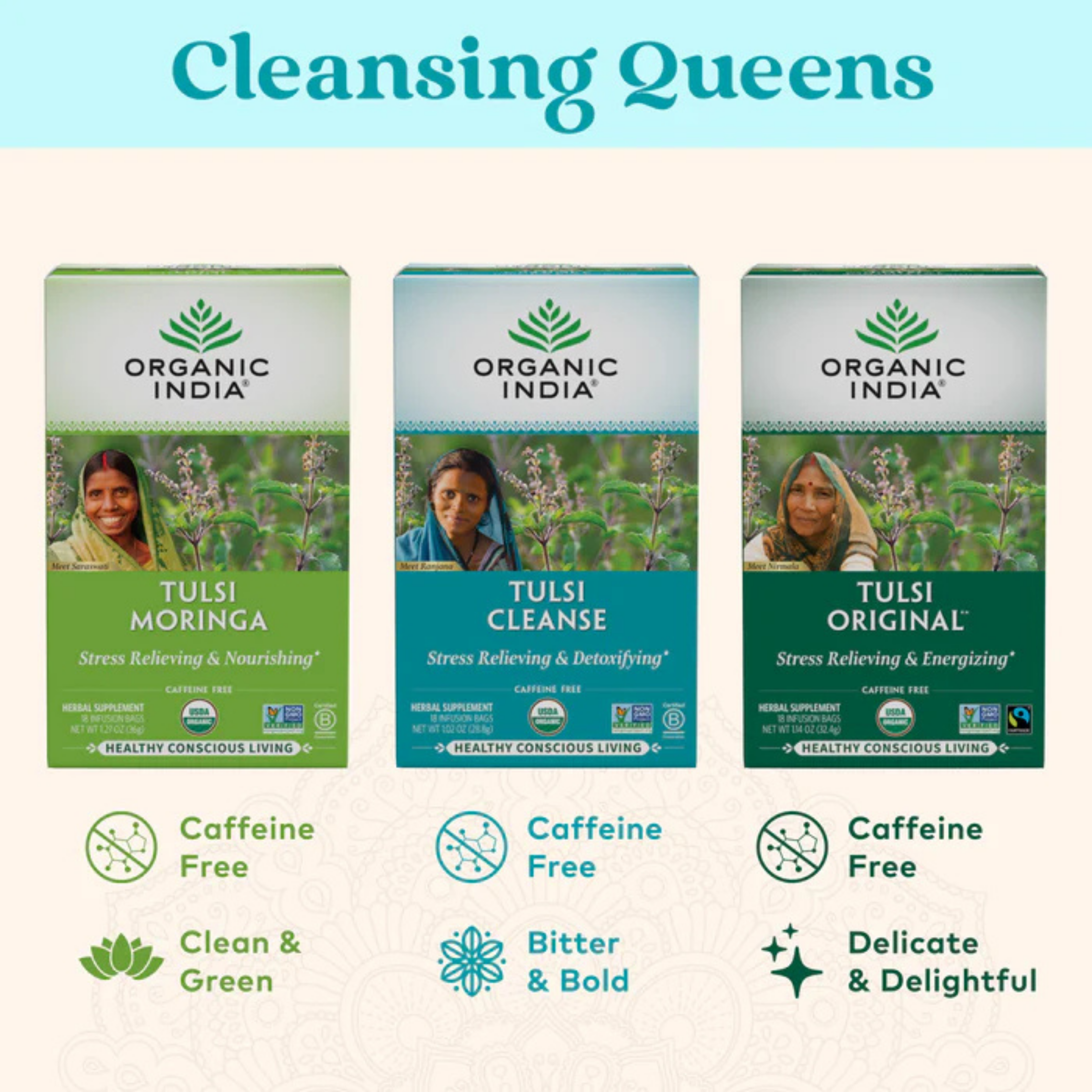 Organic India, Tulsi Cleanse Tea, Caffeine-Free, 18 Infusion Bags, 1.02 Oz