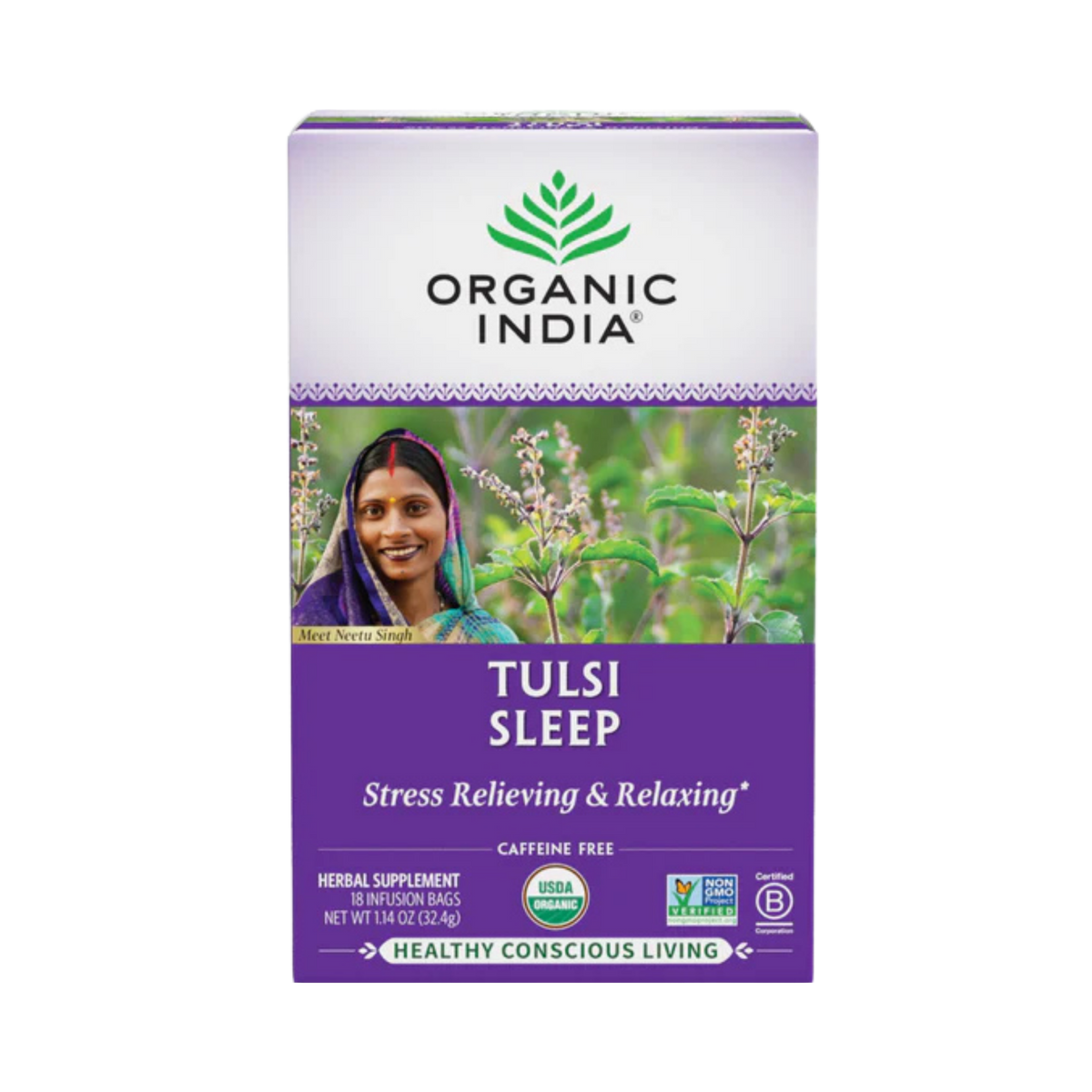 Organic India, Tulsi Tea, Sleep, Caffeine Free, 18 Infusion Bags, 1.14 Oz