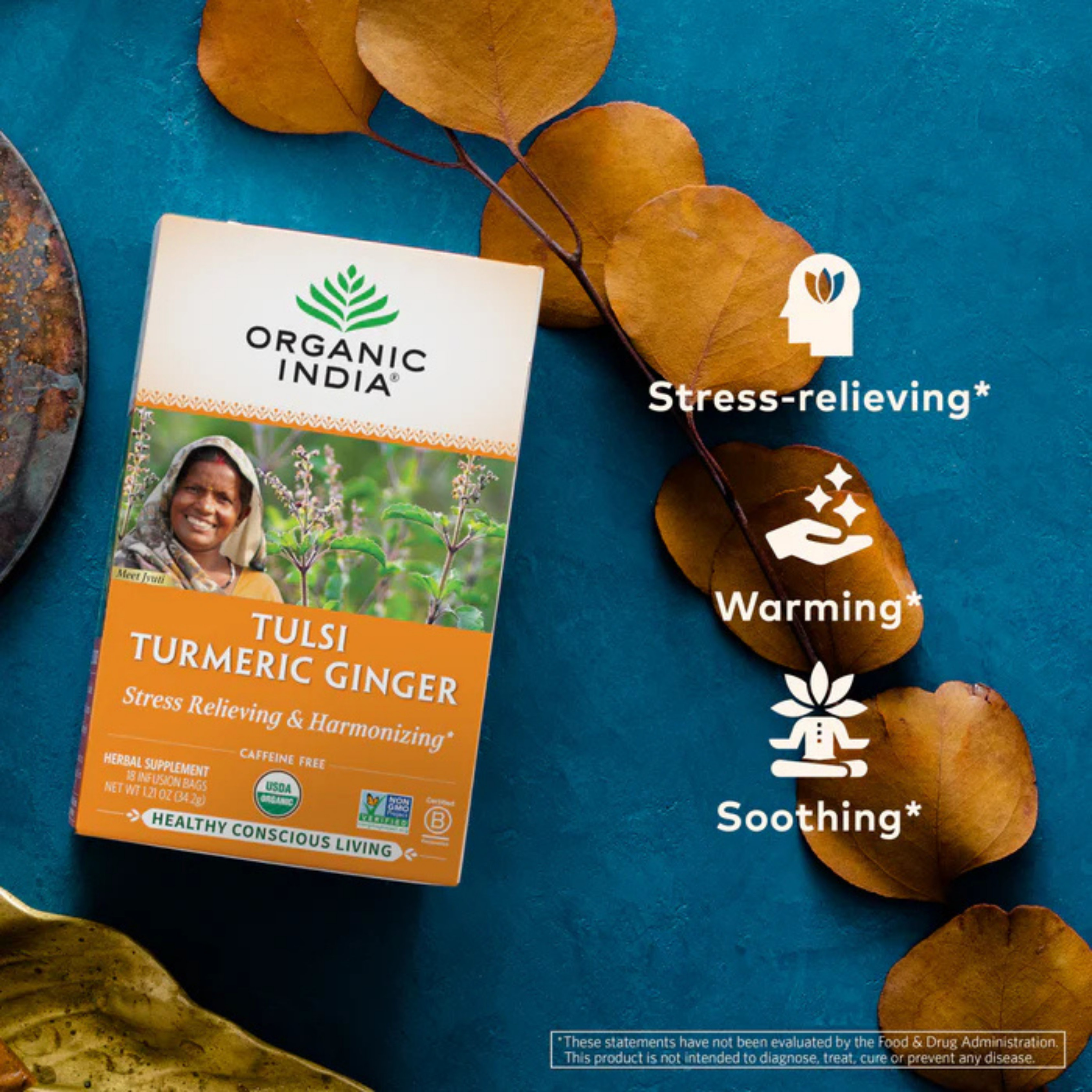 Organic India, Tulsi Tea, Turmeric Ginger, Caffeine-Free, 18 Infusion Bags, 1.2 Oz