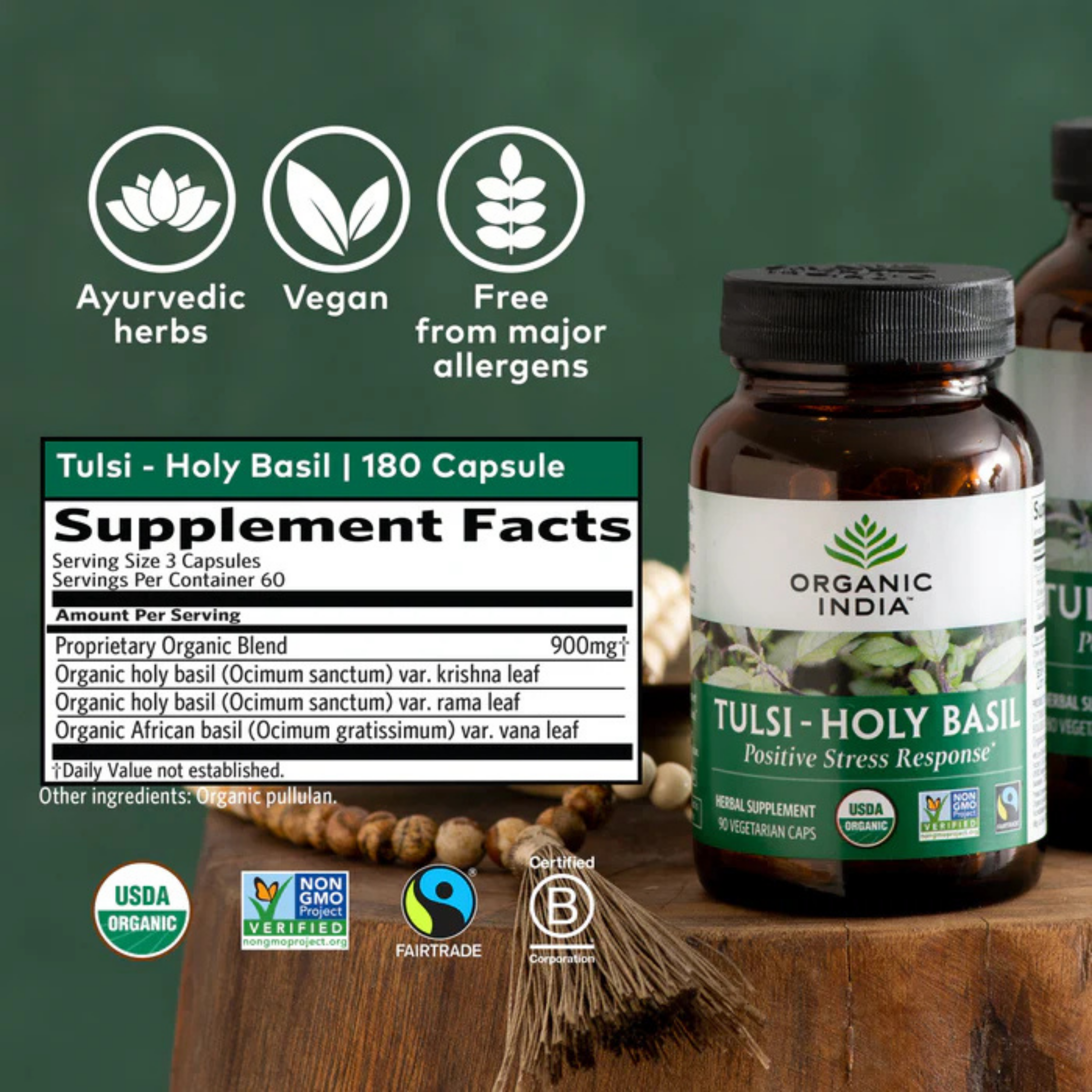 Organic India, Tulsi-Holy Basil, 180 Vegetarian Caps