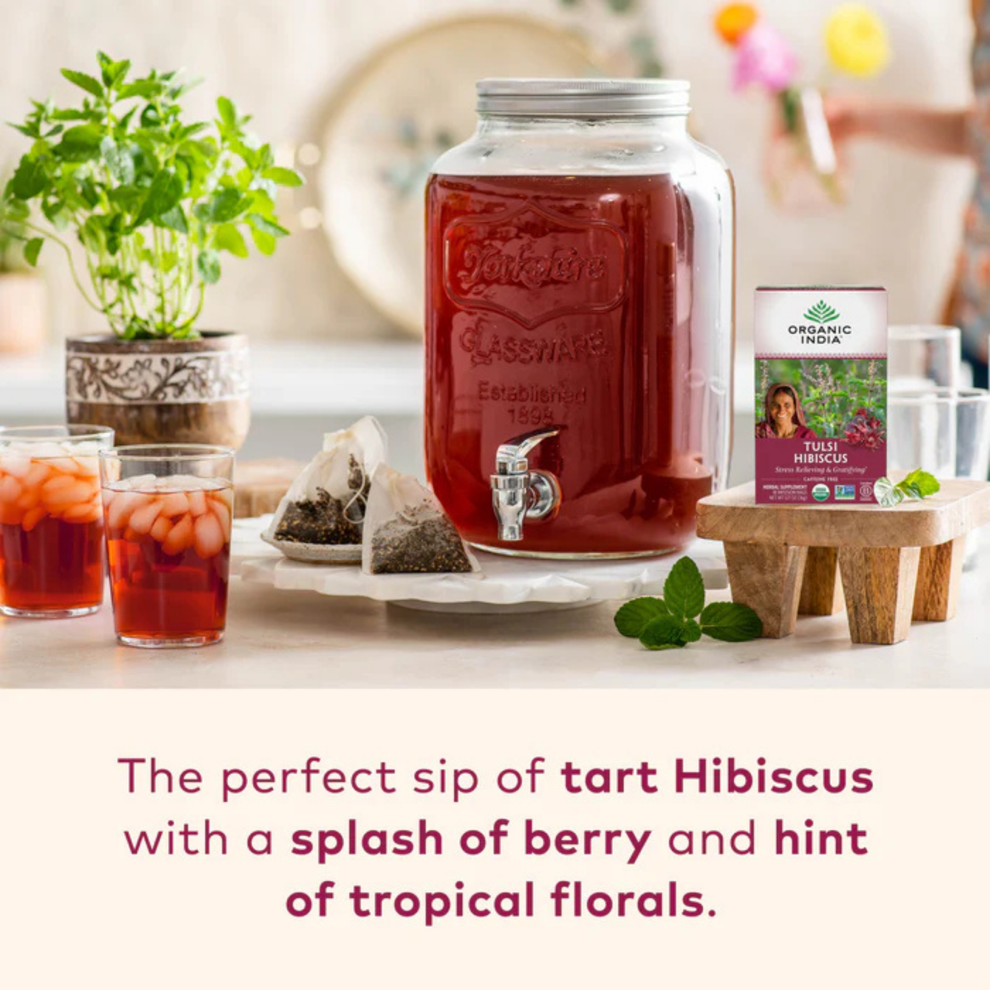 Organic India, Tulsi Hibiscus Tea, Caffeine-Free, 18 Infusion Bags, 1.27 Oz
