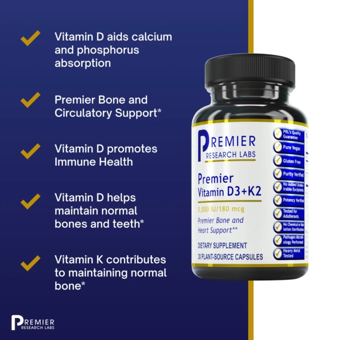 Premier Research Labs, Premier Vitamin D3+K2, 30 Plant-Source Capsules
