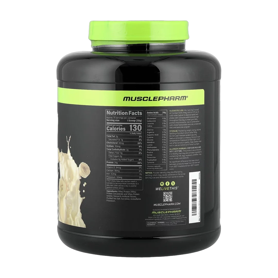MusclePharm, Combat 100% Whey Protein Powder, Banana Milk, 5 lbs (2.25 kg)