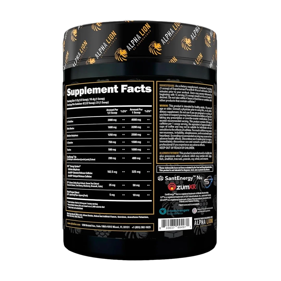 ALPHA LION, Superhuman Pre Workout Powder, Grapezilla, 12.07 oz (342.6 g)