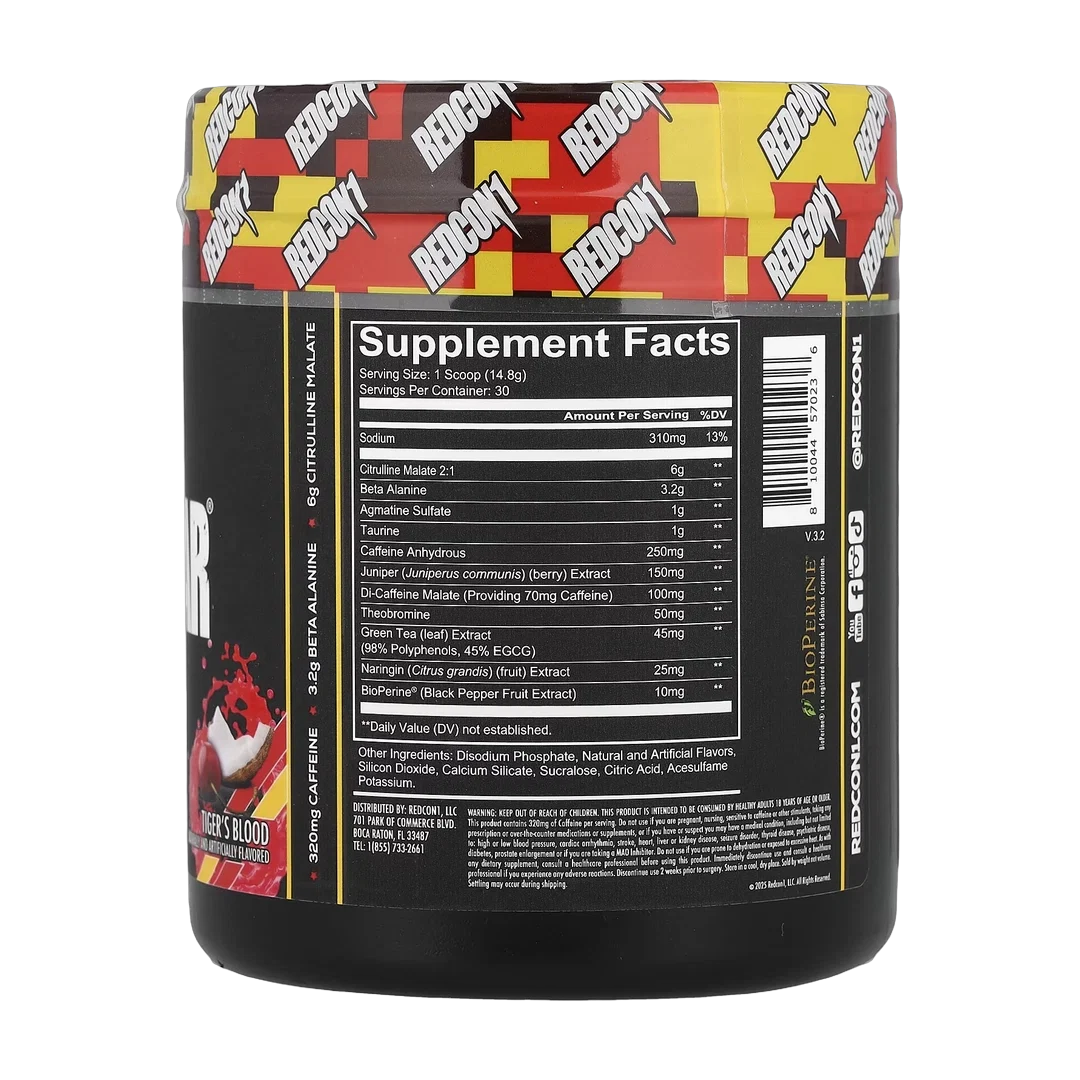 Redcon1, Total War®, Pre-Workout, Tiger's Blood Cherry & Coconut, 15.66 oz (444 g)