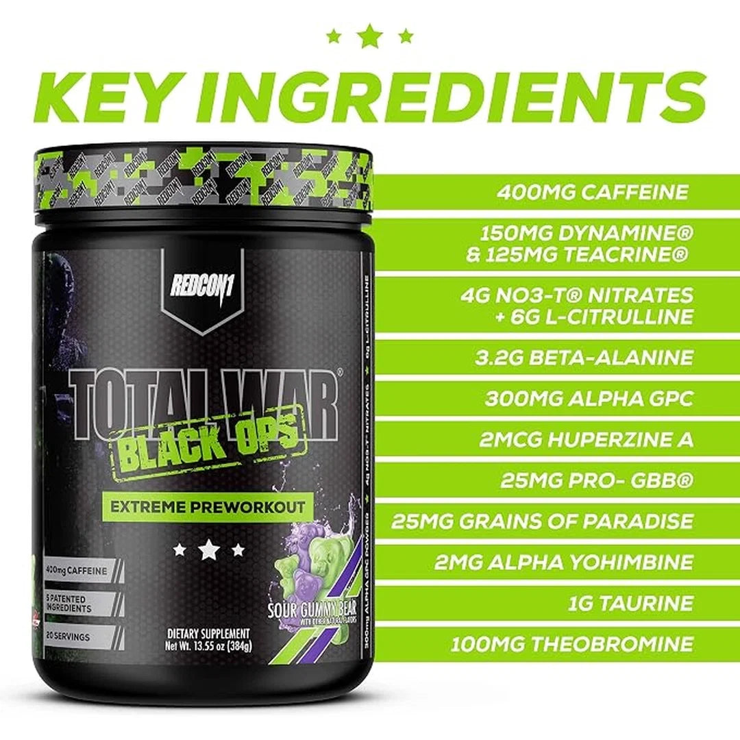 Redcon1, Total War Black Ops Extreme Preworkout, Sour Gummy Bear, 13.55 OZ (384 g)
