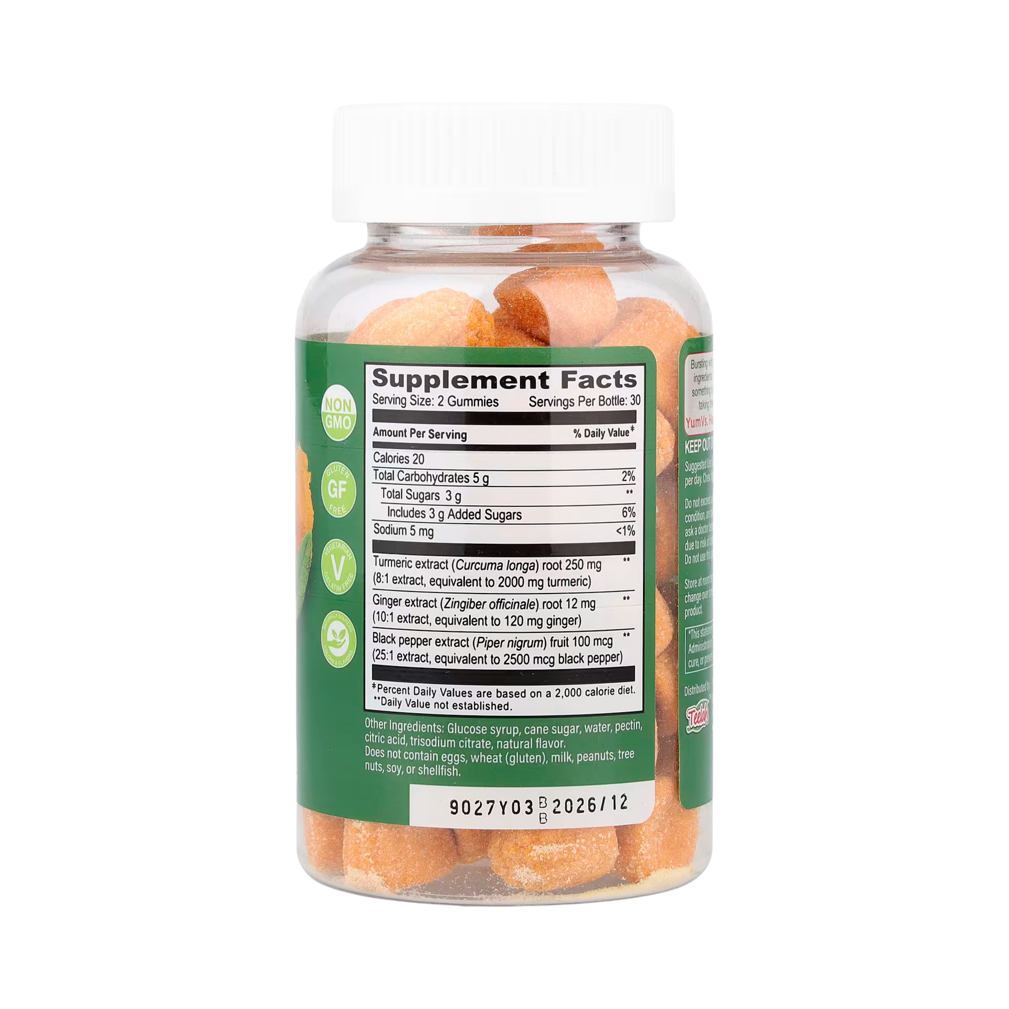 YumVs, Turmeric Curcumin With Ginger & Piperine, Peach Flavor, 60 Gummies