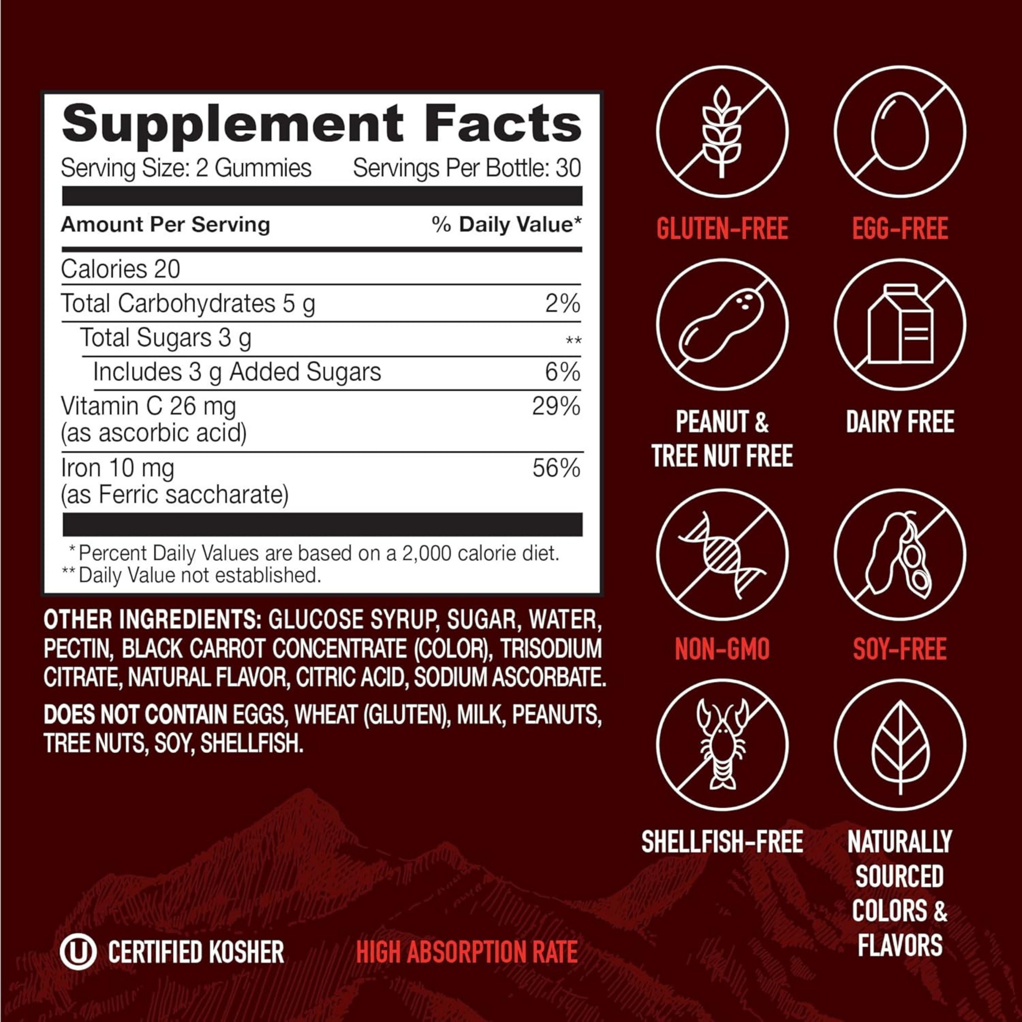 YumVs, Strong Earth Gummies, Iron with Vitamin C, Grape, 60 Gummies