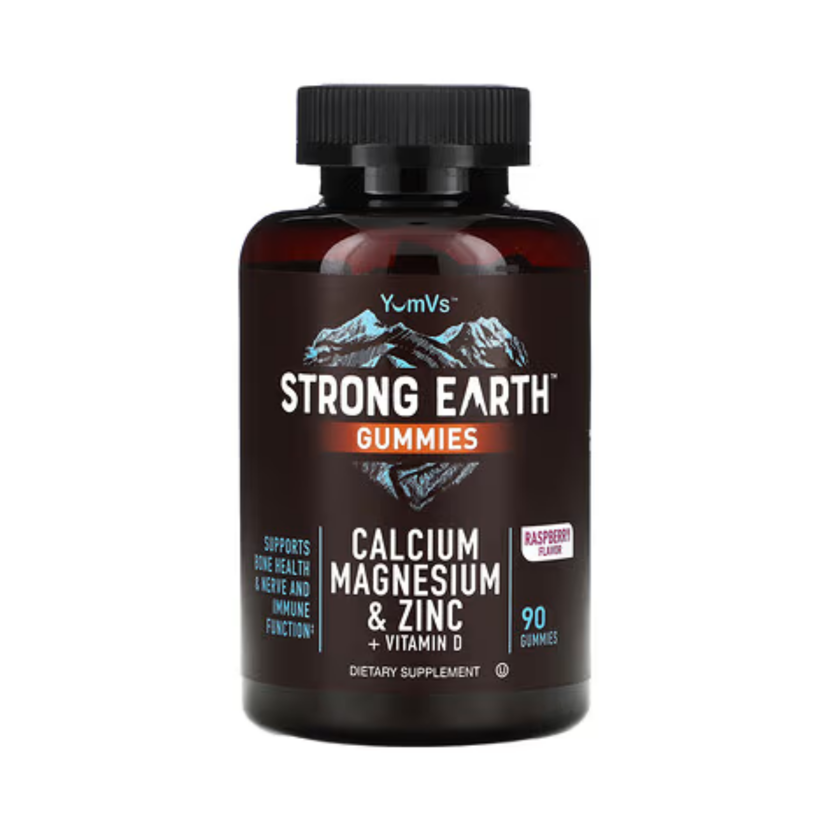 YumVs, Strong Earth Gummies, Calcium, Magnesium & Zinc + Vitamin D, Raspberry, 90 Gummies
