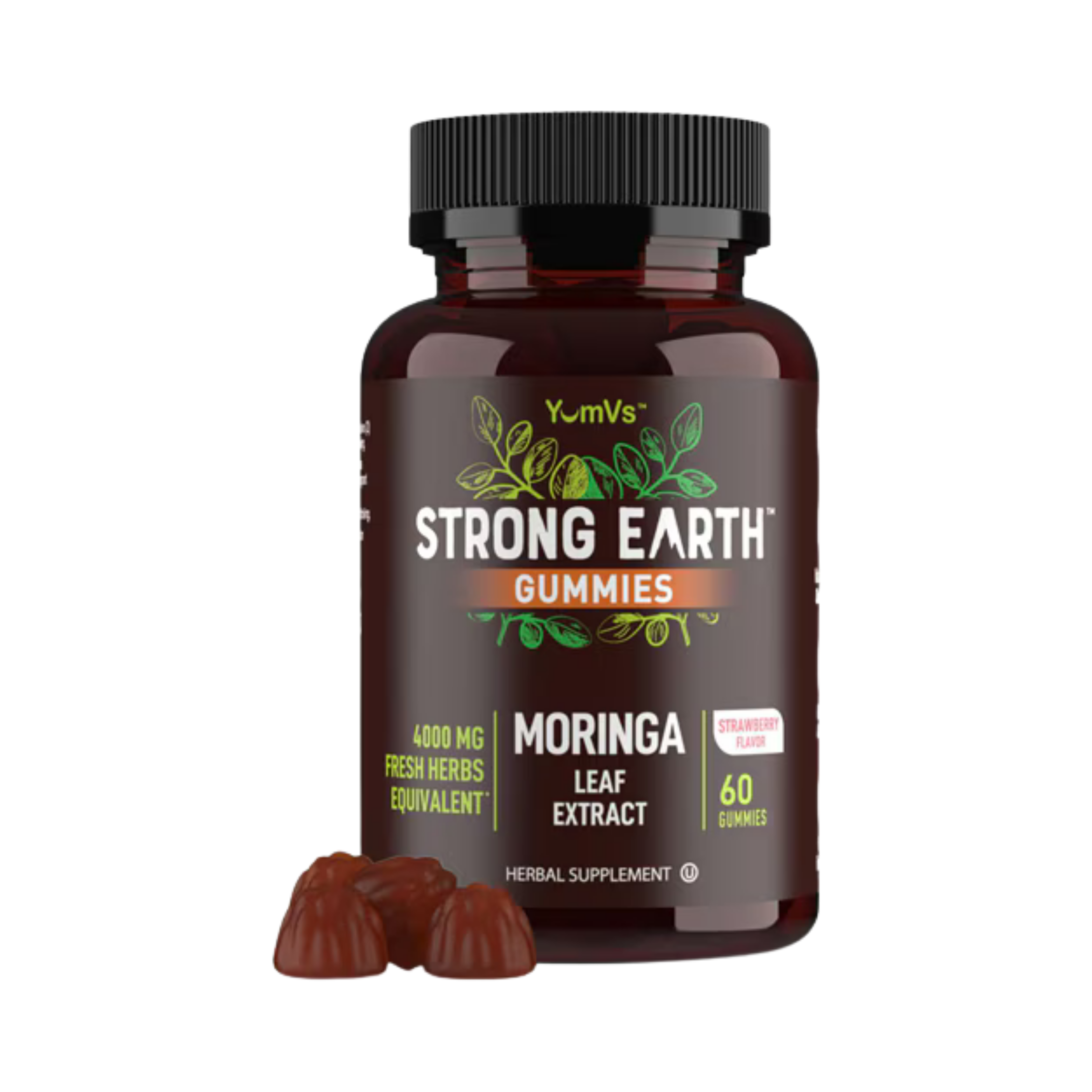 YumVs, Strong Earth Gummies, Moringa Leaf Extract, Strawberry, 4000 mg, 60 Gummies