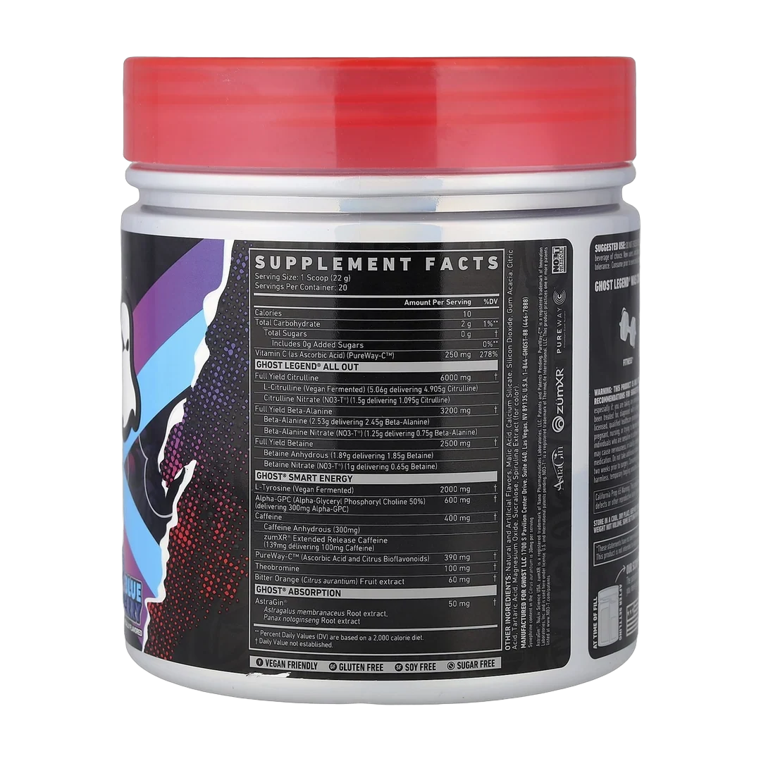 Ghost, Legend® All Out Pre-Workout, Blue Raspberry, 15.5 oz (440 g)