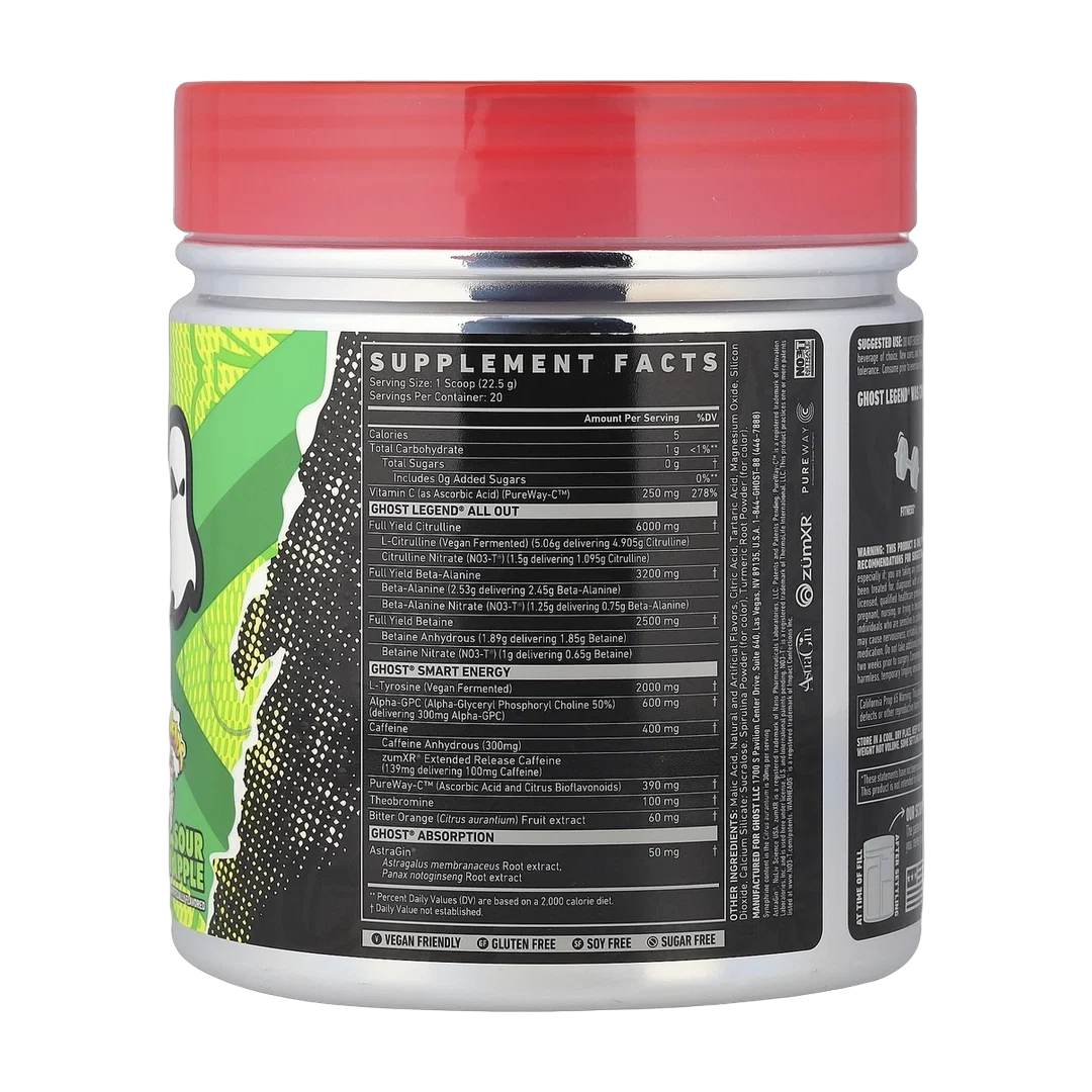 Ghost, Legend® All Out Pre-Workout, Warheads® Sour Green Apple, 15.9 oz (450 g)