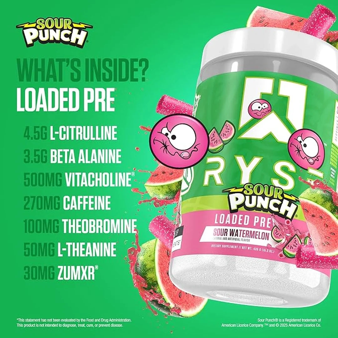 RYSE, Loaded Pre-Workout, Sour Punch Watermelon, 15.3 oz, 435 g