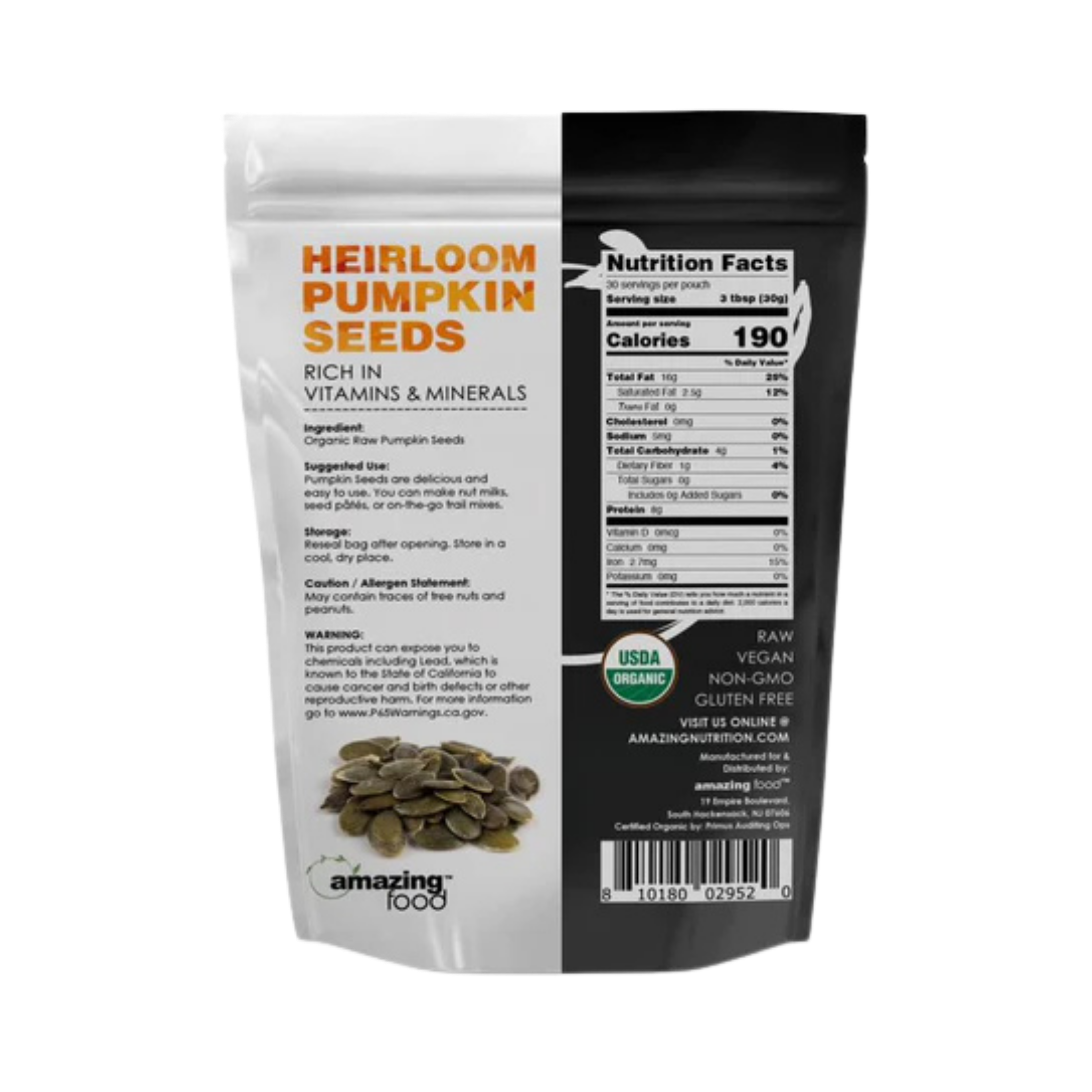 Amazing Food, Heirloom Pumpkin Seeds, 2 Lbs