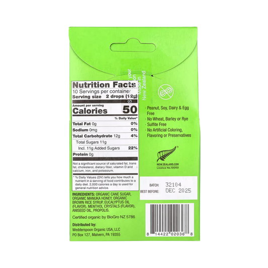 Wedderspoon, Organic Manuka Honey Drops, Eucalyptus with Bee Propolis, 20 Count, 4 oz, 120 g