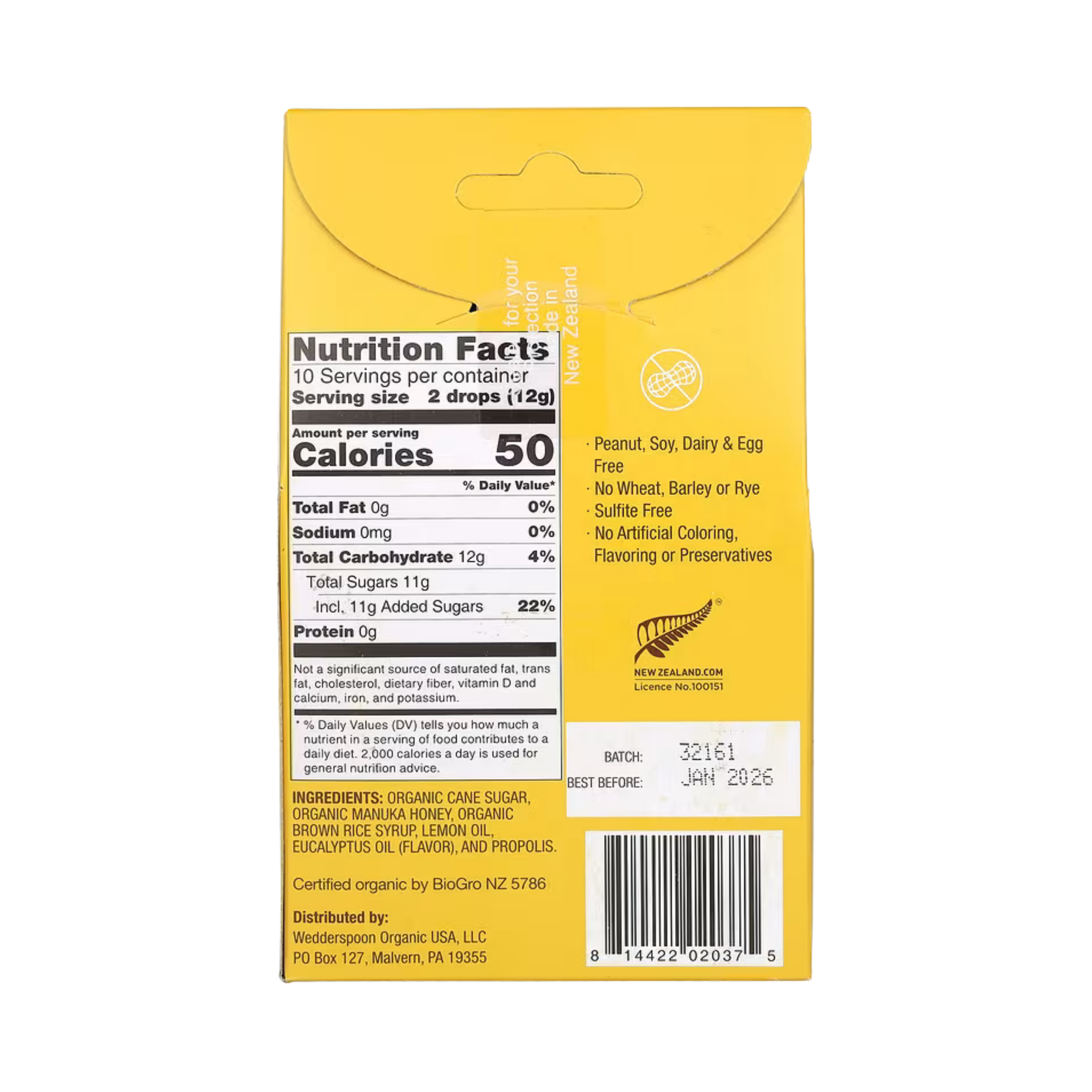 Wedderspoon, Organic Manuka Honey Drops, Lemon With Bee Propolis, 20 Count, 4 oz, 120 g