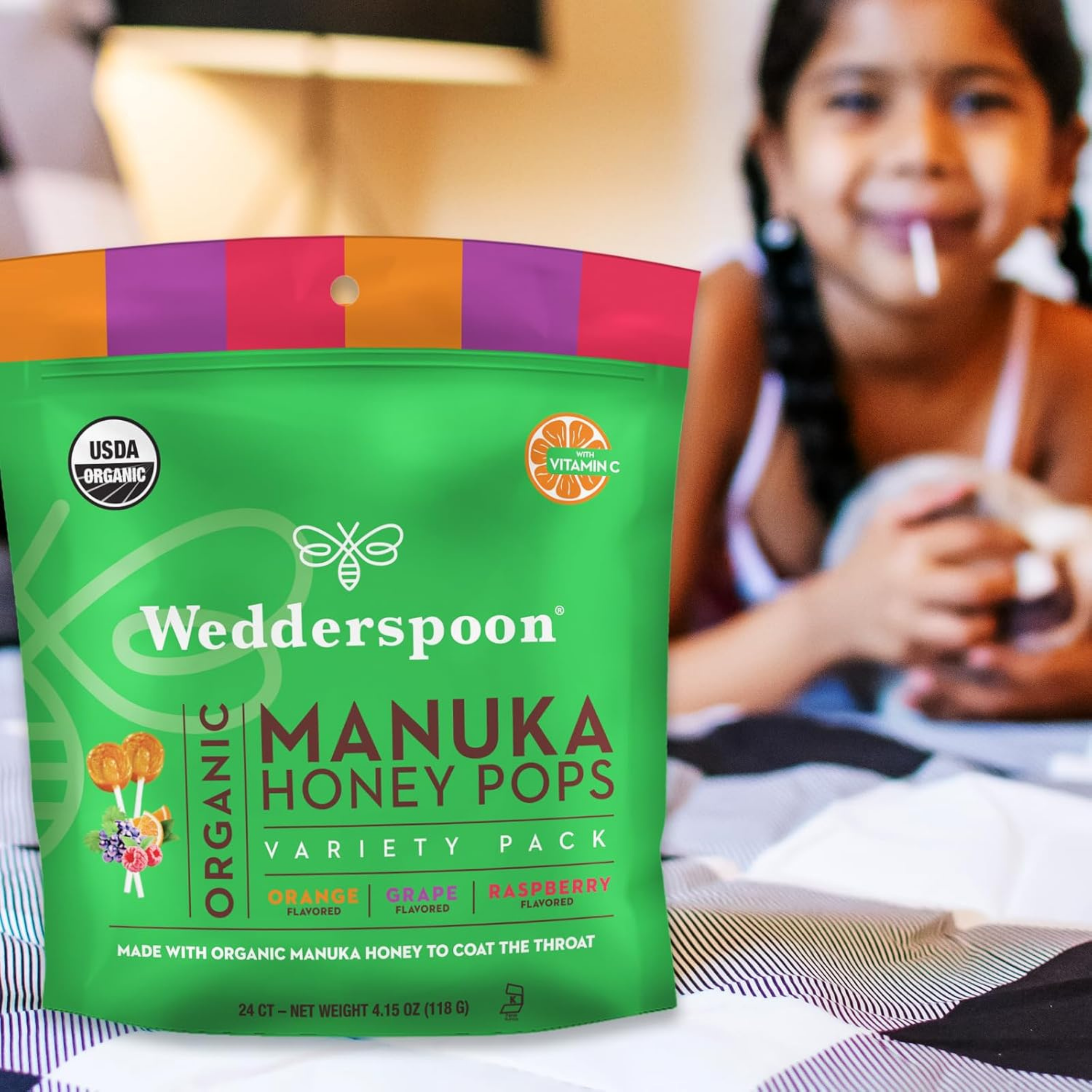 Wedderspoon, Throat Soothing Manuka Honey Pops, 3 Flavor Variety Pack, 24 Count, 4.15 oz, 118 g