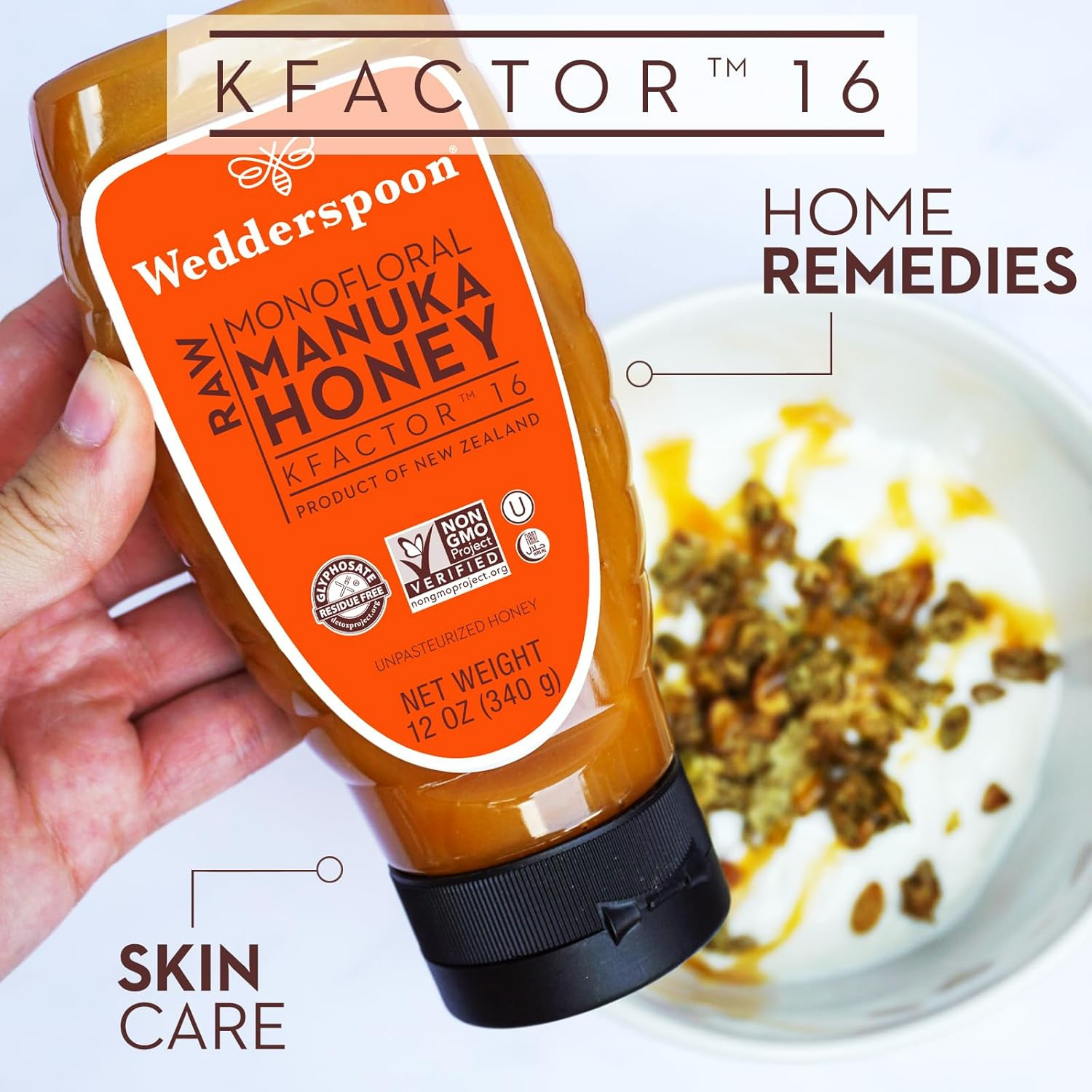 Wedderspoon, Raw Monofloral Manuka Honey, KFactor 16, 12 oz, 340 g