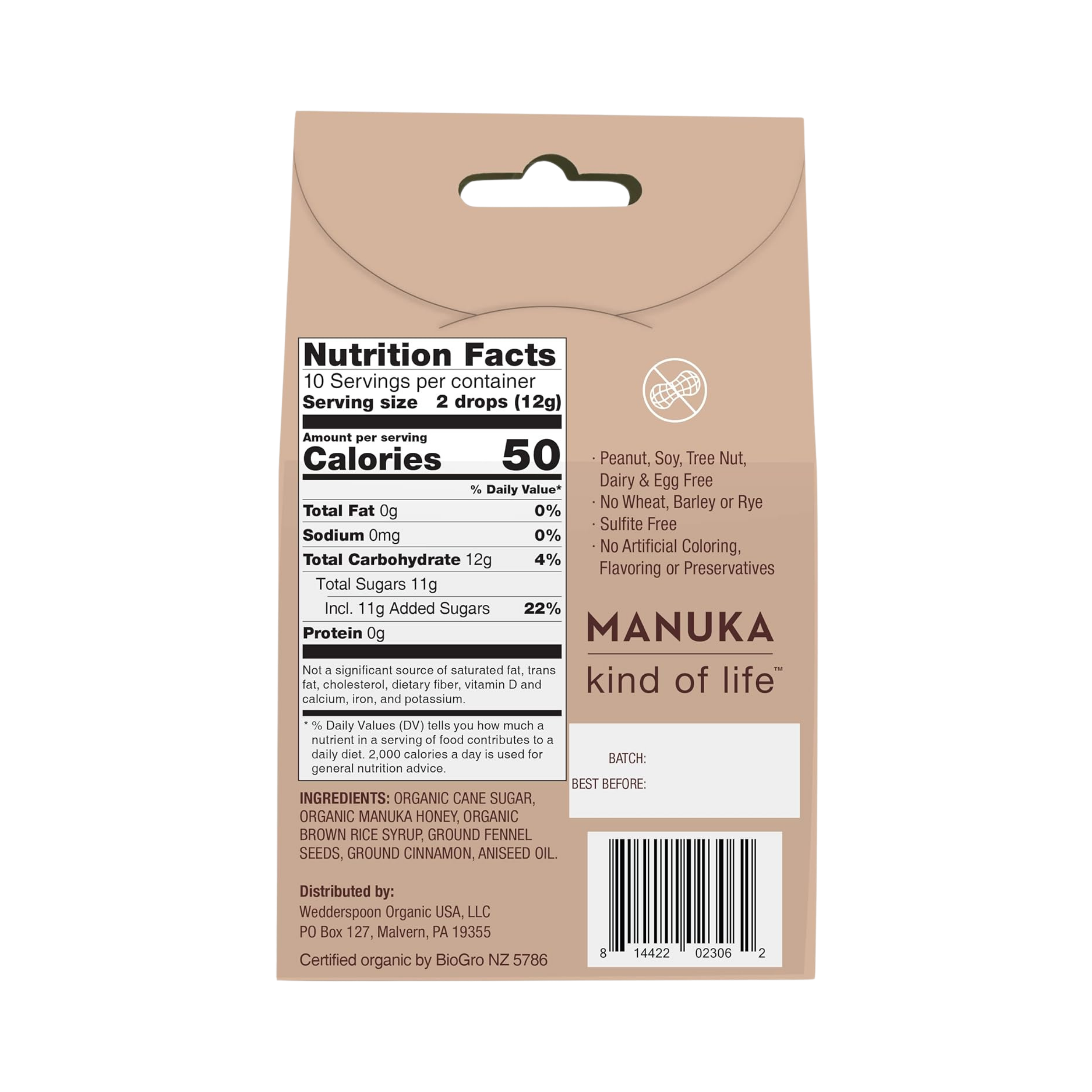 Wedderspoon, Organic Manuka Honey Drops, Fennel & Cinnamon, 4 oz, 120 g