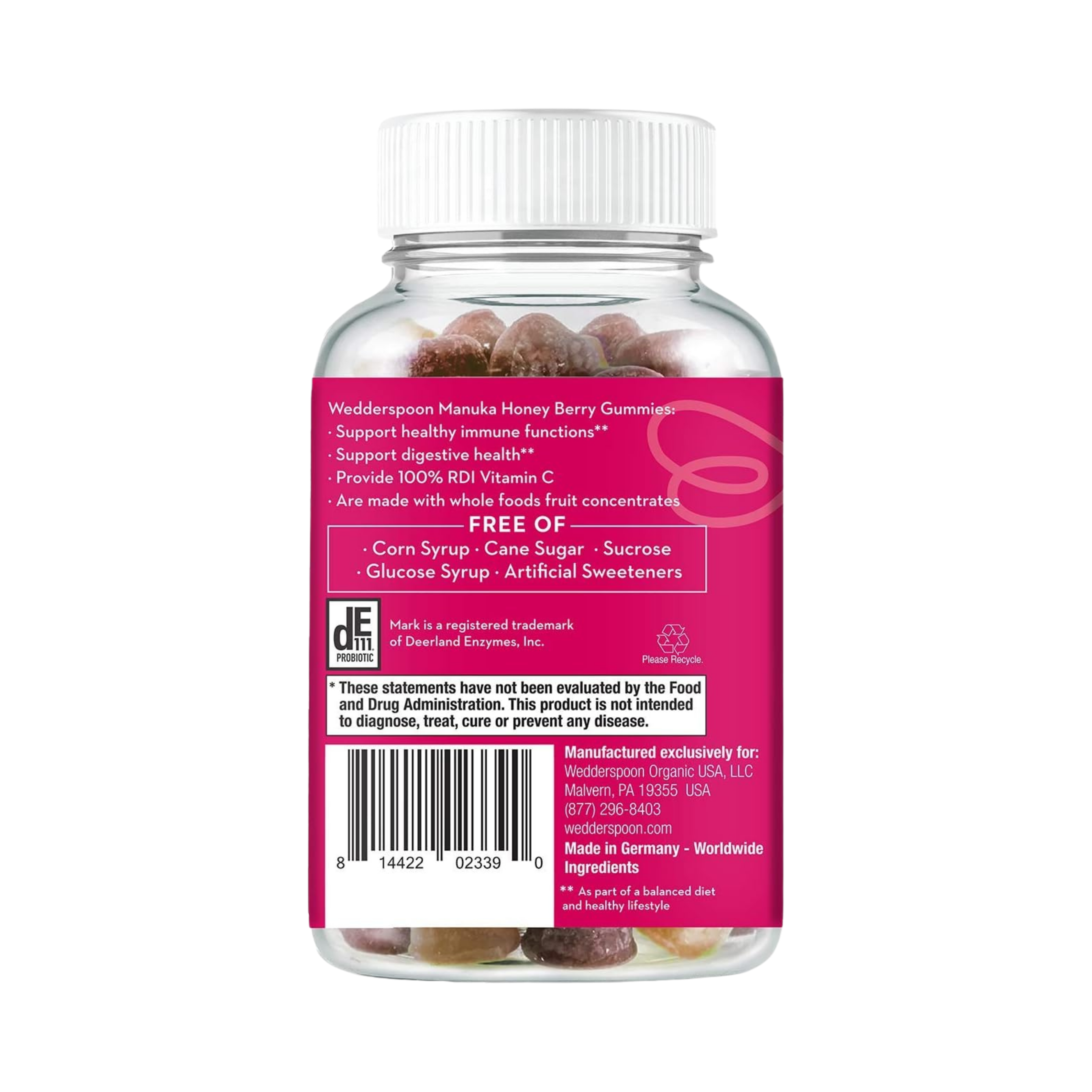 Wedderspoon, Manuka Honey Immunity Gummies Berry, 90 Chewables