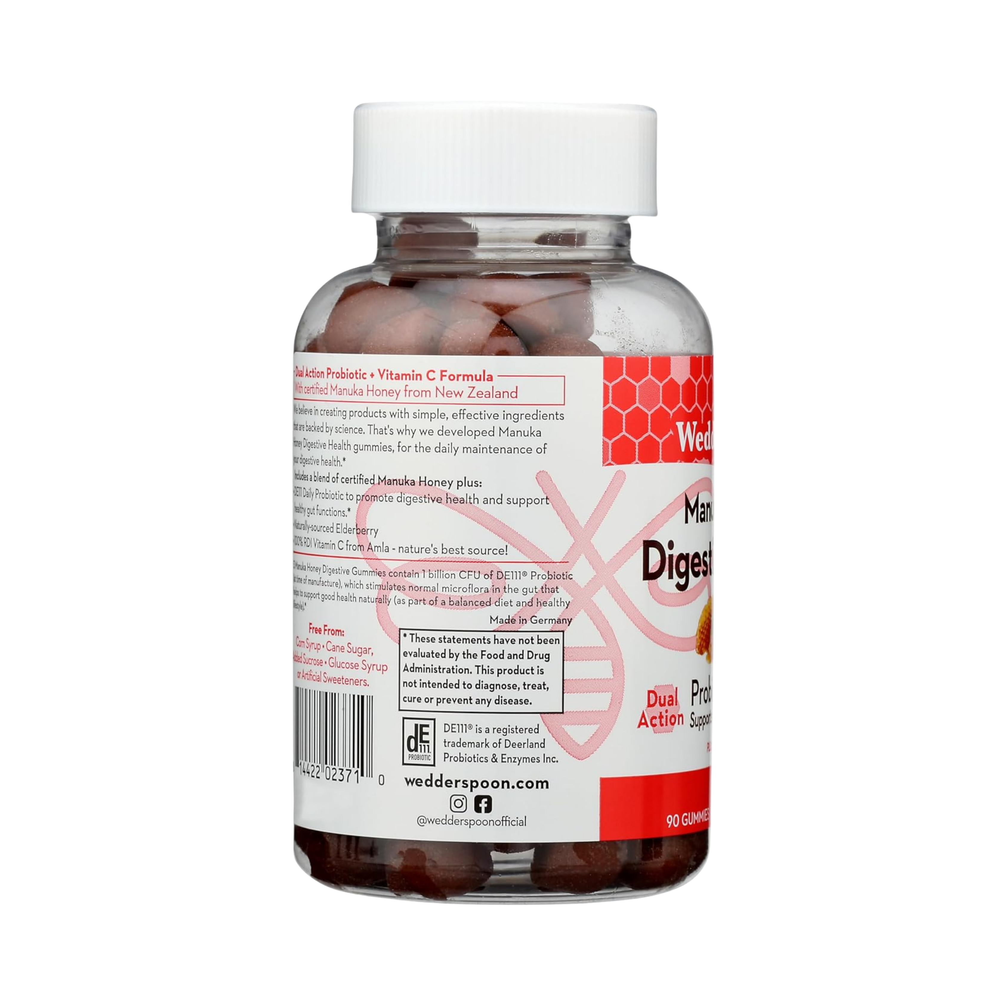 Wedderspoon, Manuka Honey Gummies, Digestive, Berry, 90 Gummies