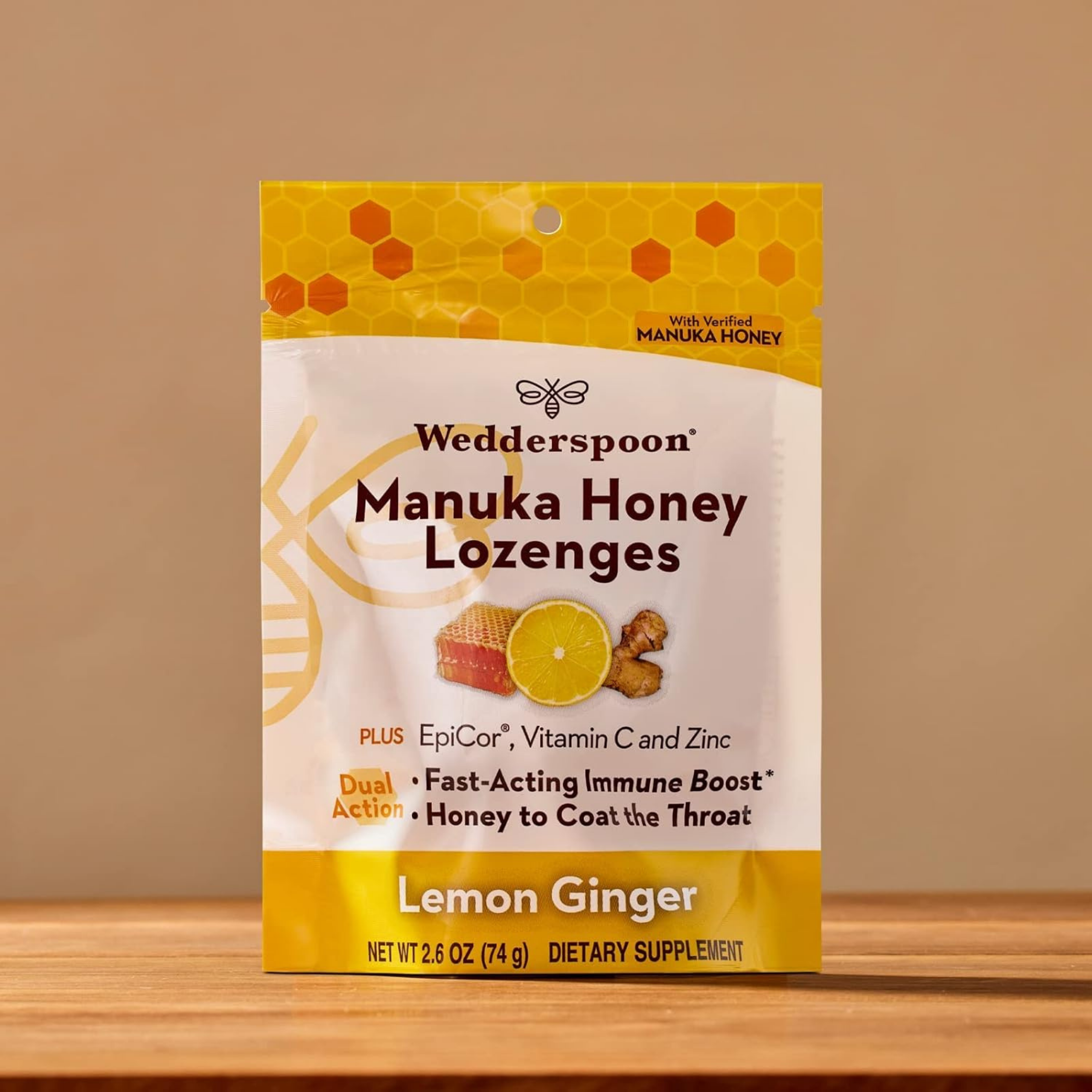Wedderspoon, Manuka Honey Lozenges, Lemon Ginger, 2.6 oz, 74 g